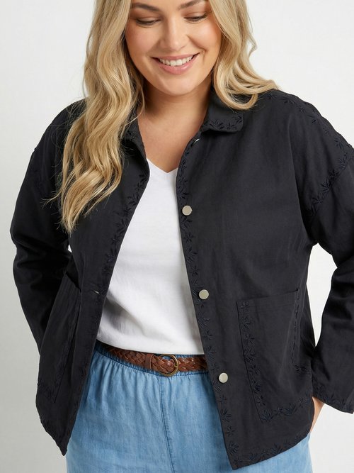 Veste twill, détails brodés motif fleurs Femme Grande Taille Bleu MA-M1223-1855 MV1