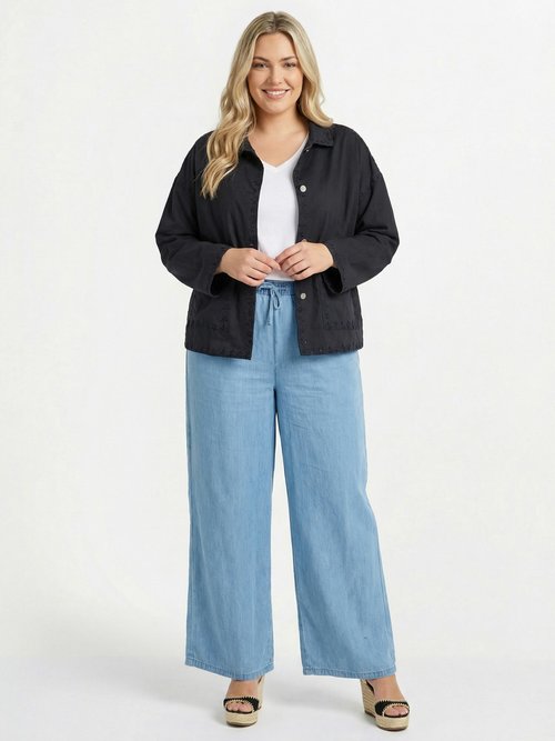 Veste twill, détails brodés motif fleurs Femme Grande Taille Bleu MA-M1223-1855 SF1