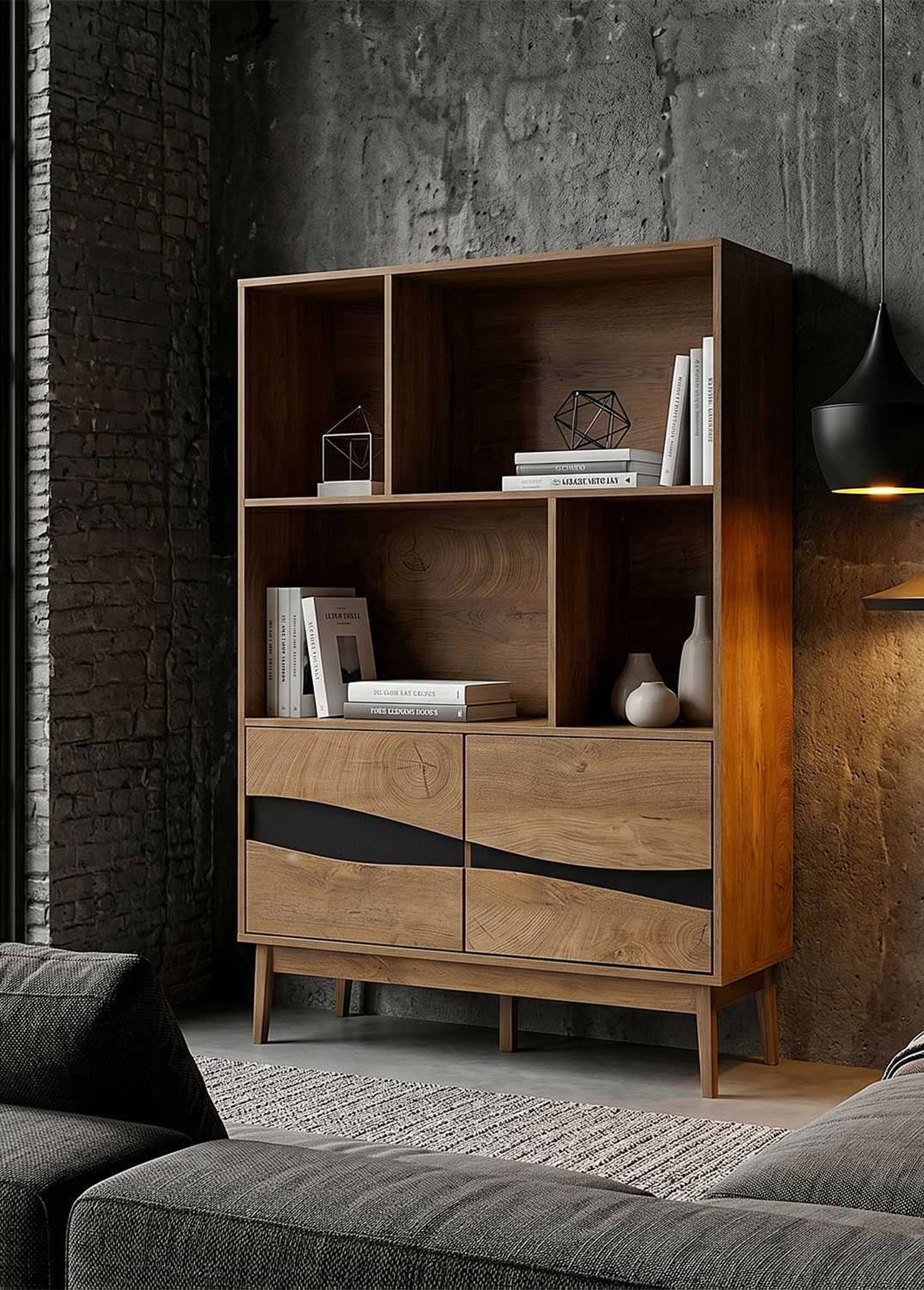 Bibliothèque 4 niches et 2 portes FOREST MARRON CMP-HD7924 AM1