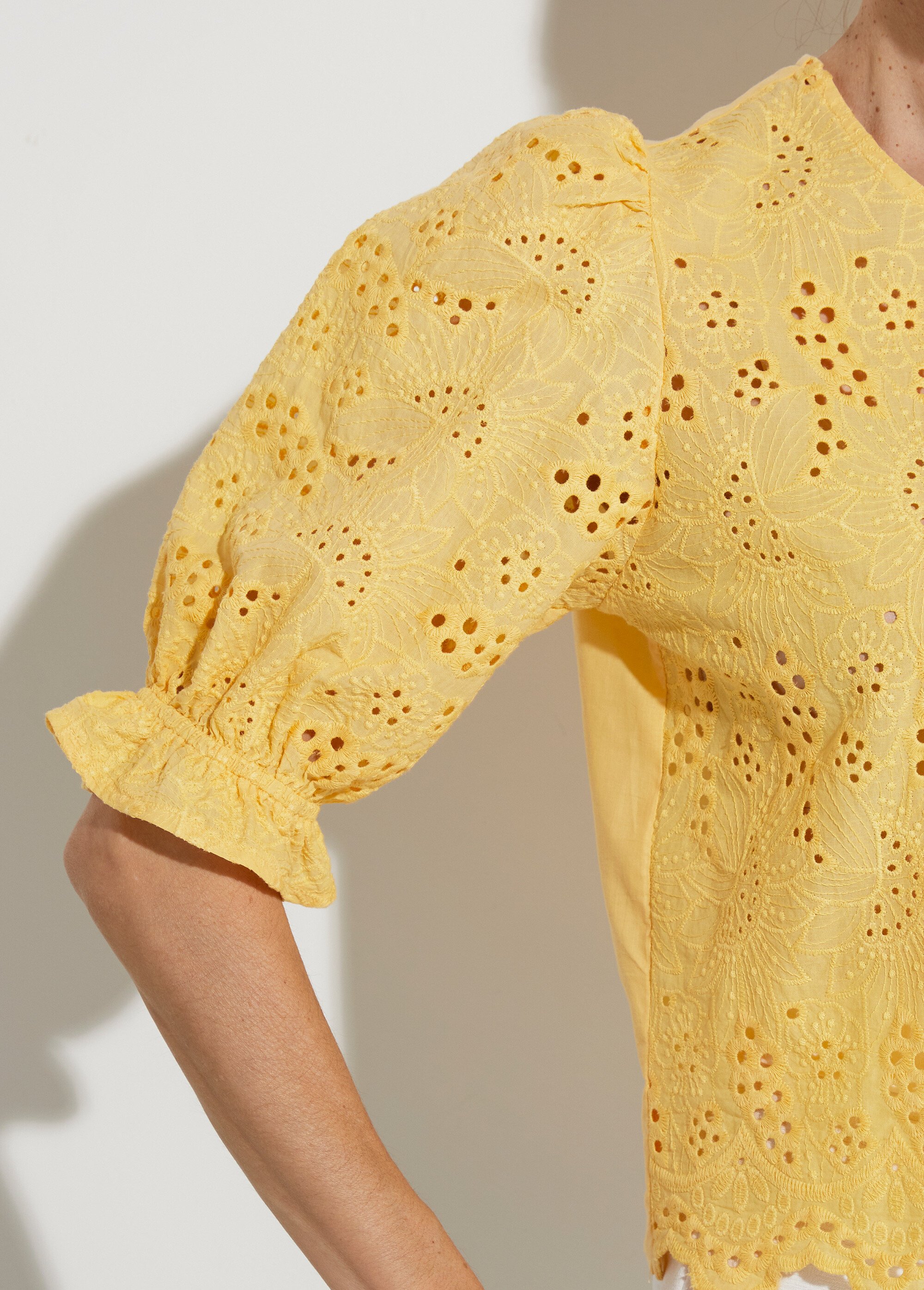 Blouse en broderie anglaise Femme Jaune CALIE DE2