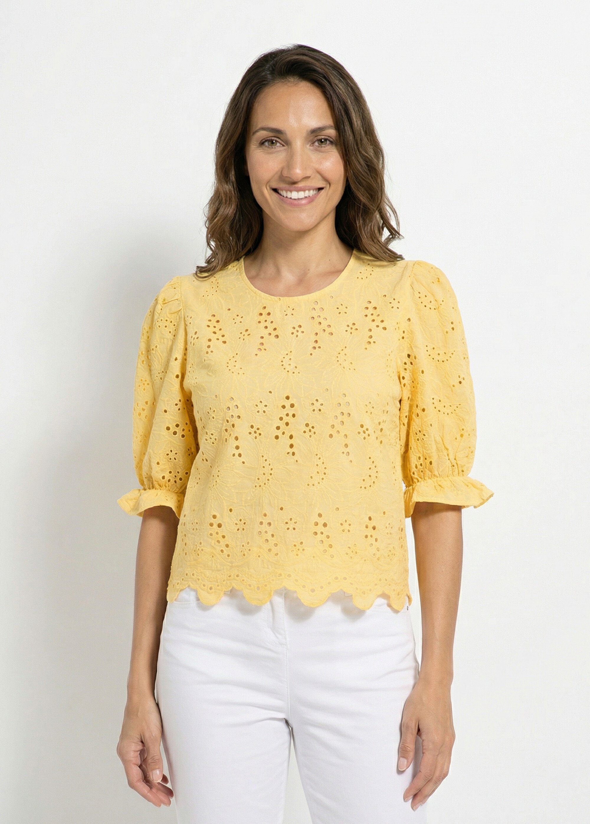 Blouse en broderie anglaise Femme Jaune CALIE FA1