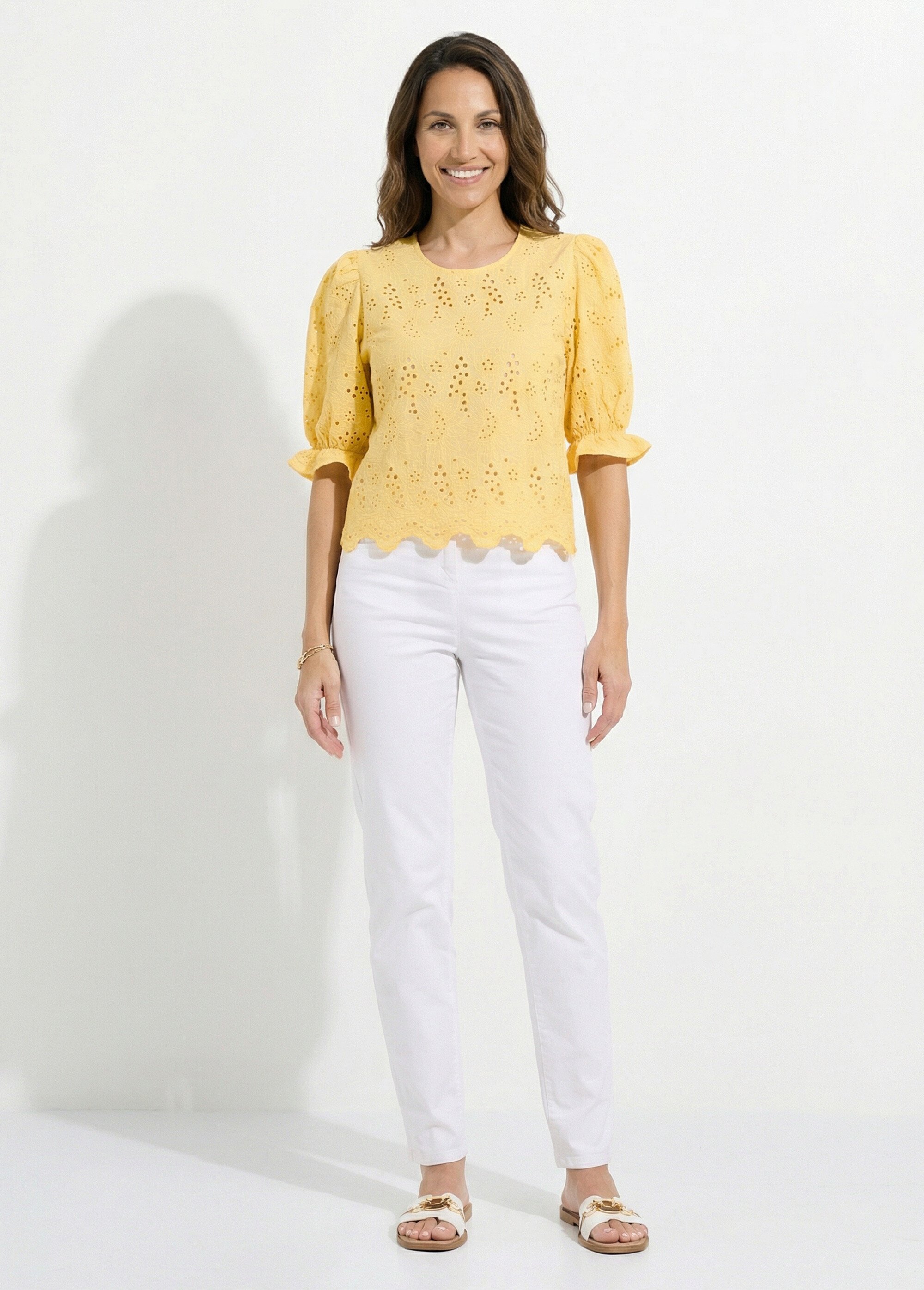 Blouse en broderie anglaise Femme Jaune CALIE SF1