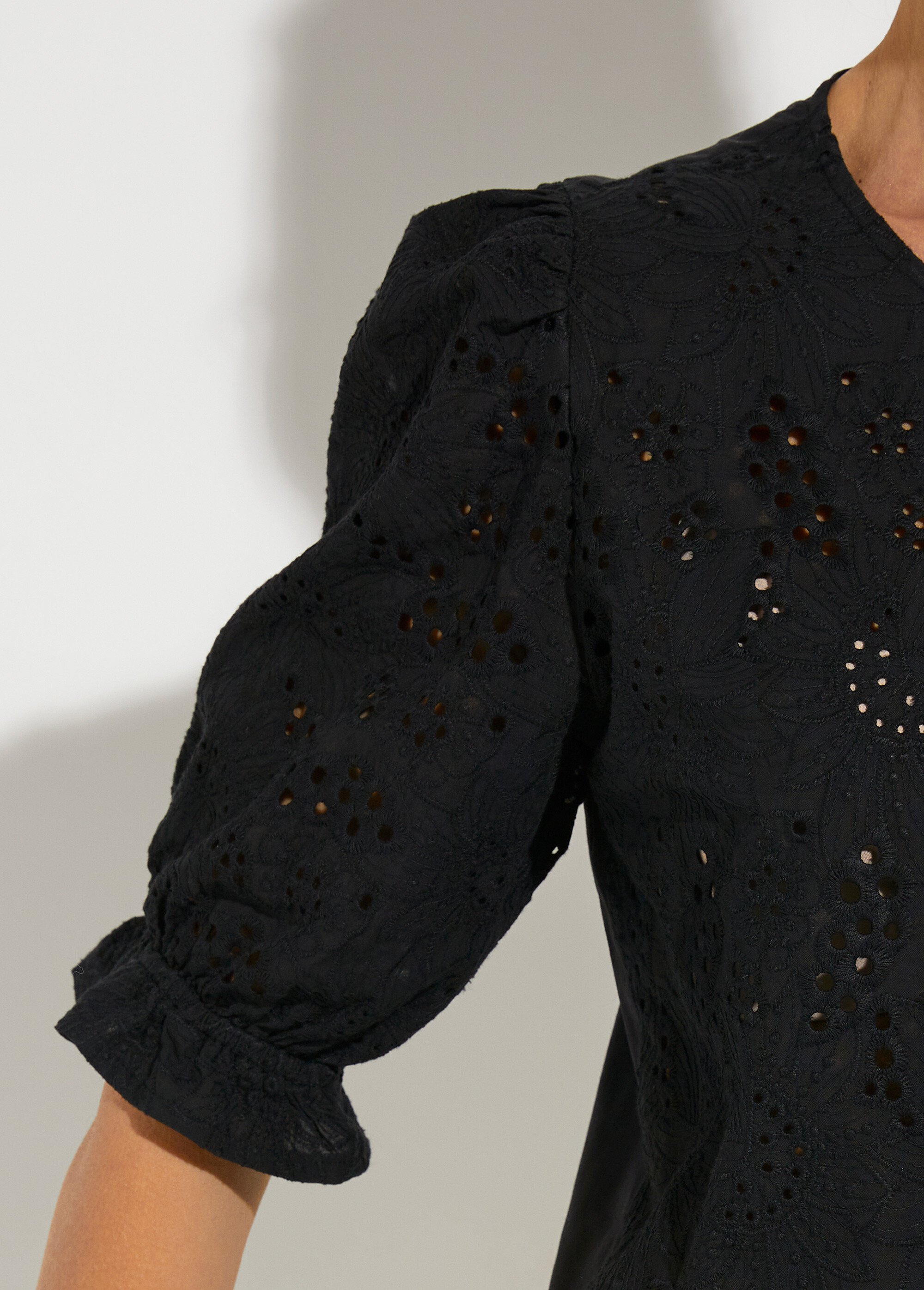 Blouse en broderie anglaise Femme Noir CALIE DE2