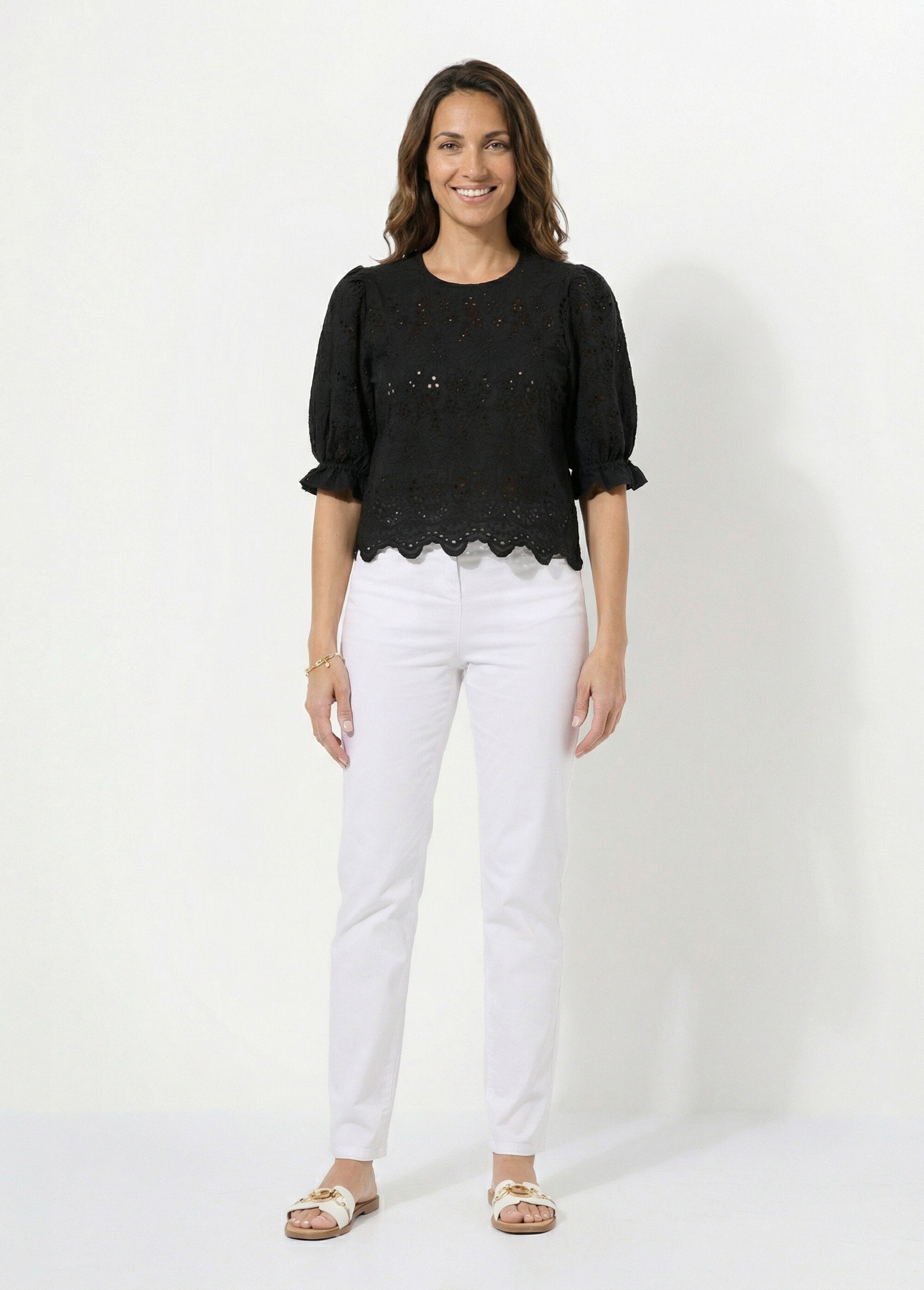 Blouse en broderie anglaise Femme Noir CALIE SF1