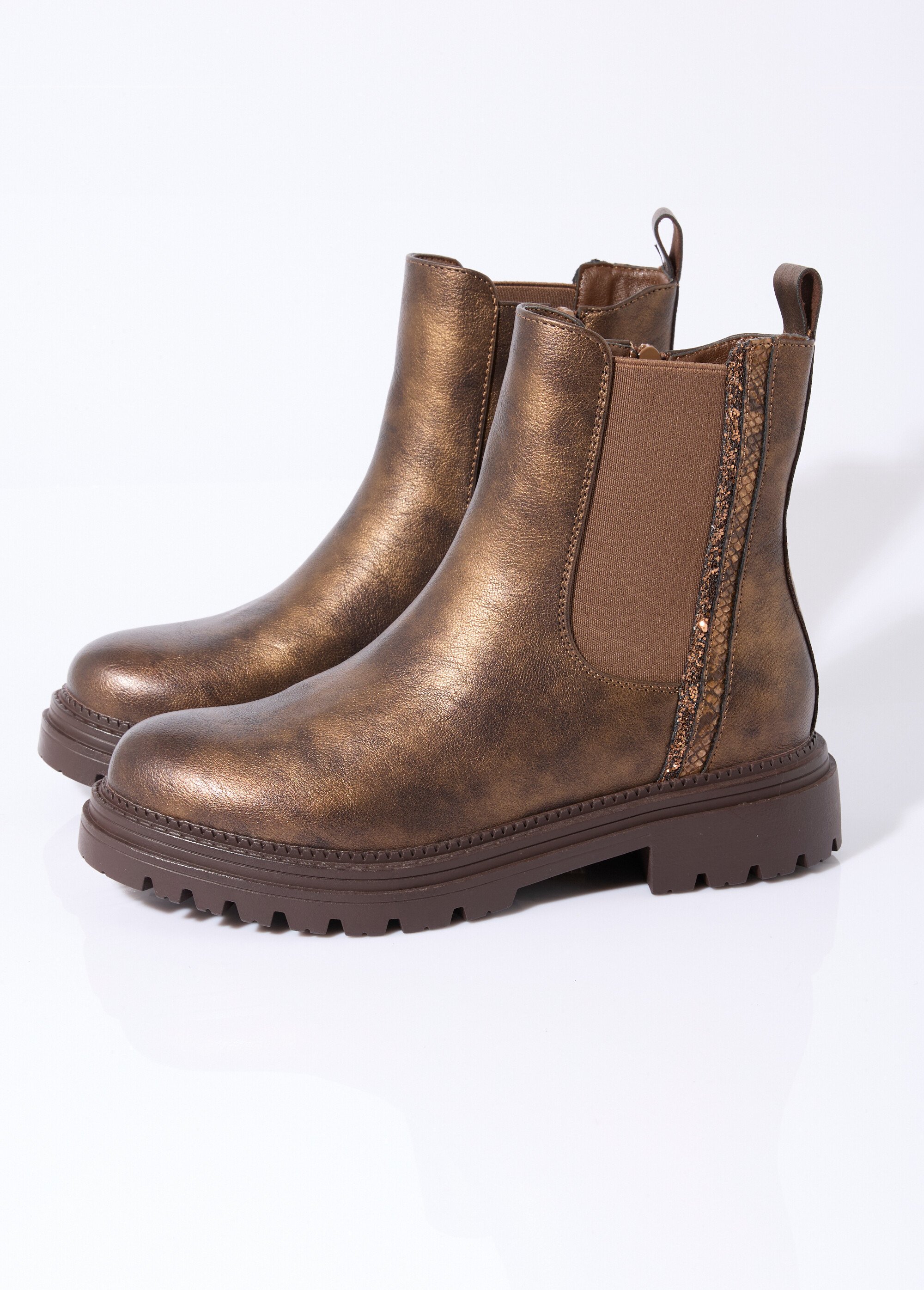 Boots Chelsea crantées détails matières Femme Marron LADF6831 DE1