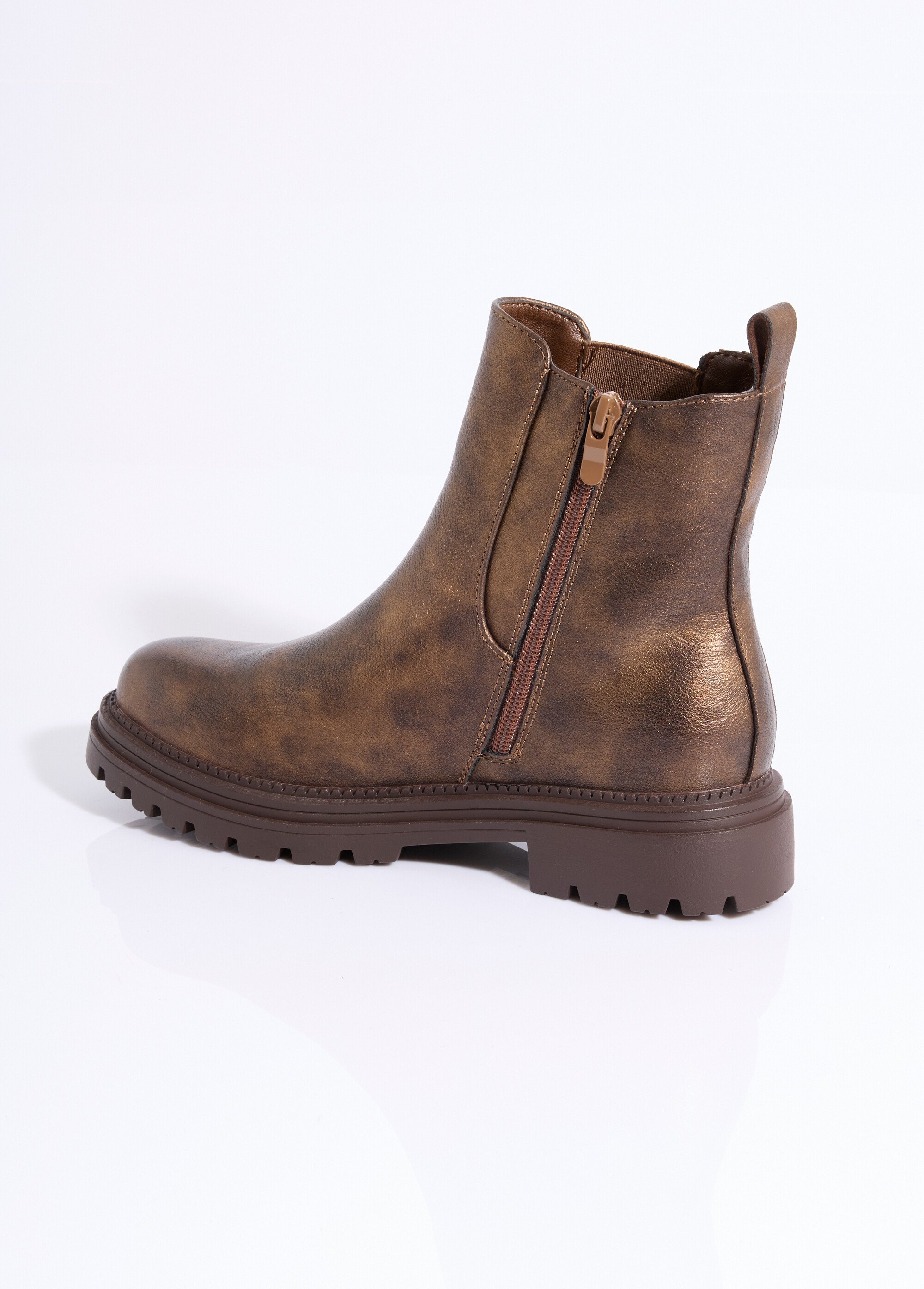 Boots Chelsea crantées détails matières Femme Marron LADF6831 DO1