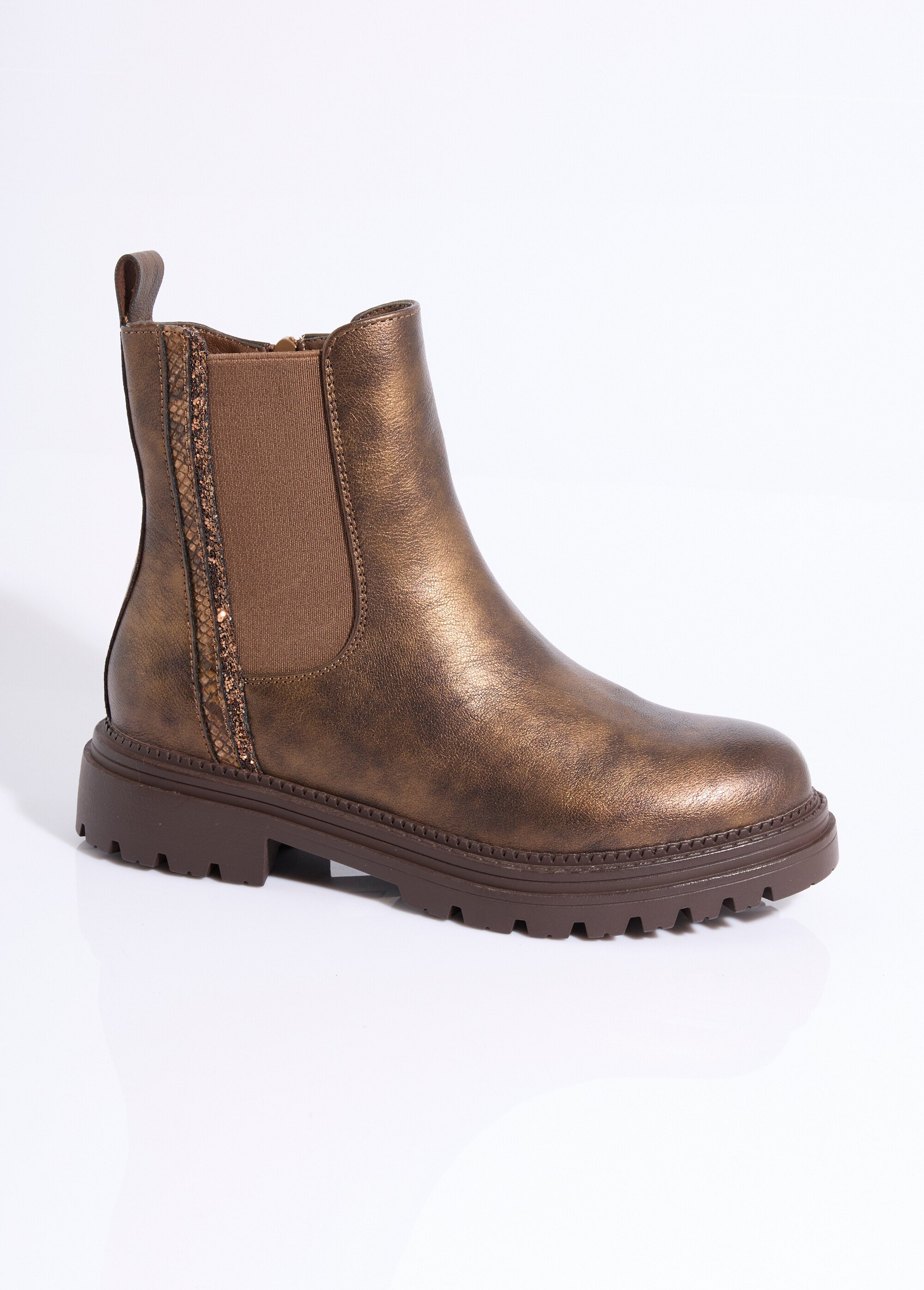 Boots Chelsea crantées détails matières Femme Marron LADF6831 FA1