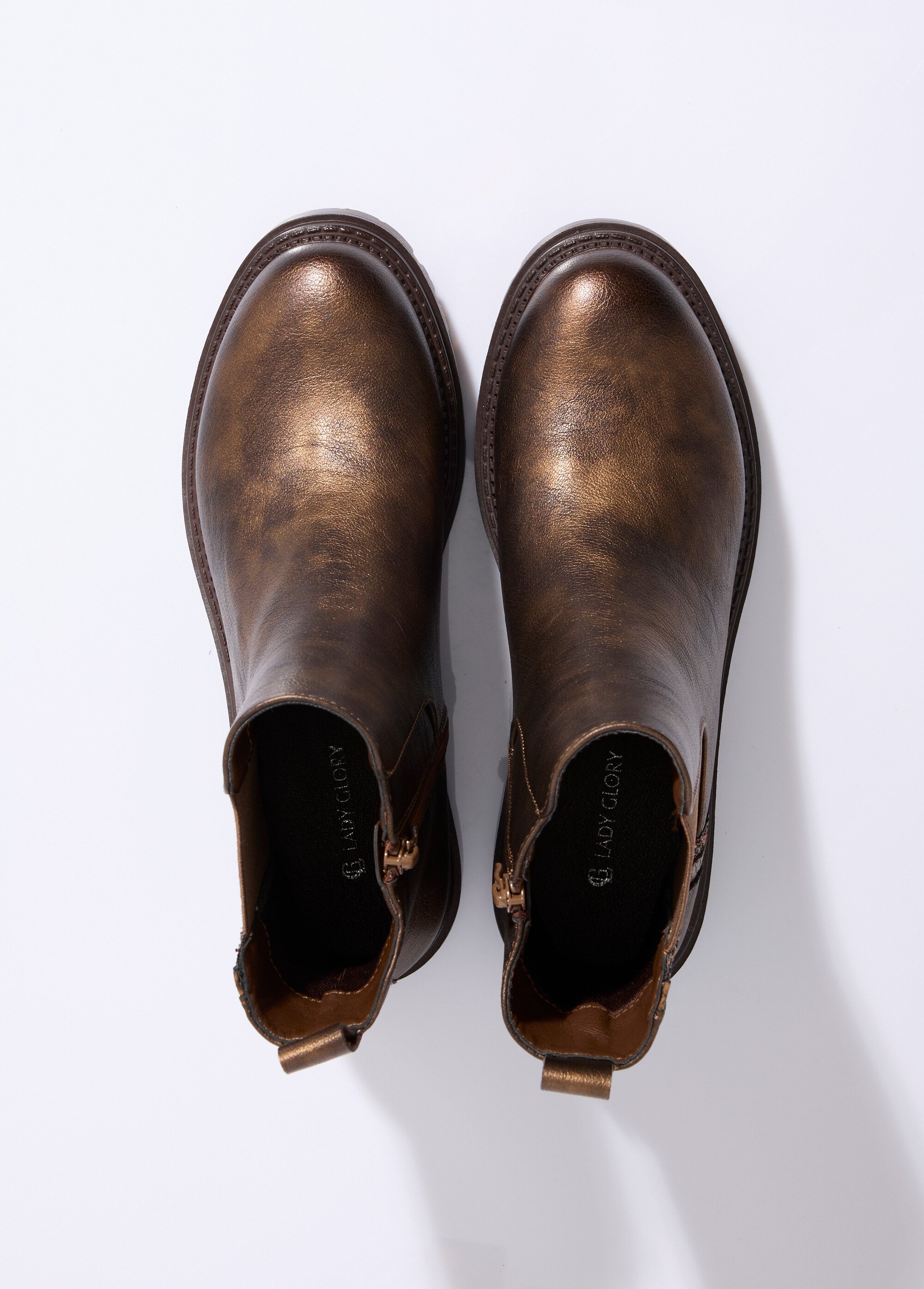 Boots Chelsea crantées détails matières Femme Marron LADF6831 OV1