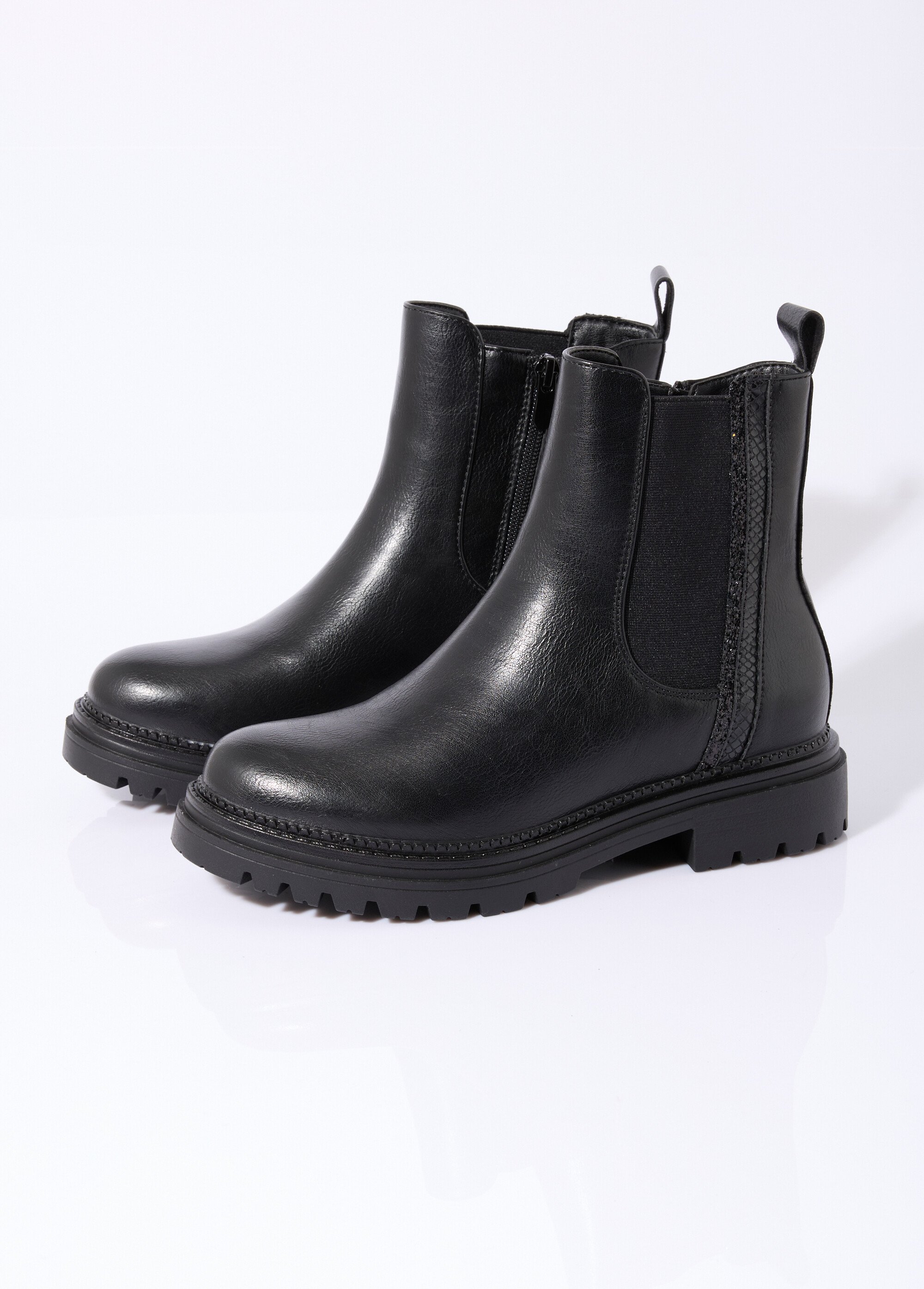 Boots Chelsea crantées détails matières Femme Noir LADF6831 DE1