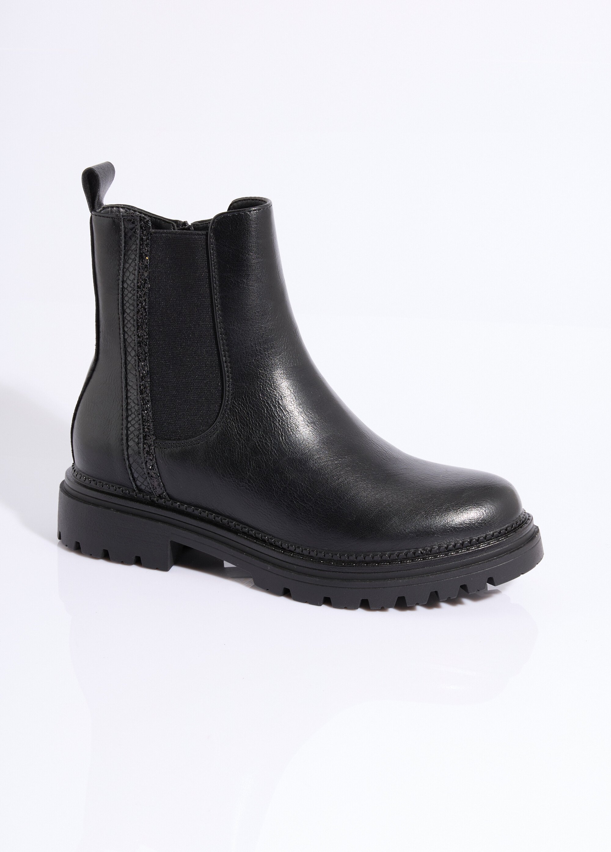 Boots Chelsea crantées détails matières Femme Noir LADF6831 FA1
