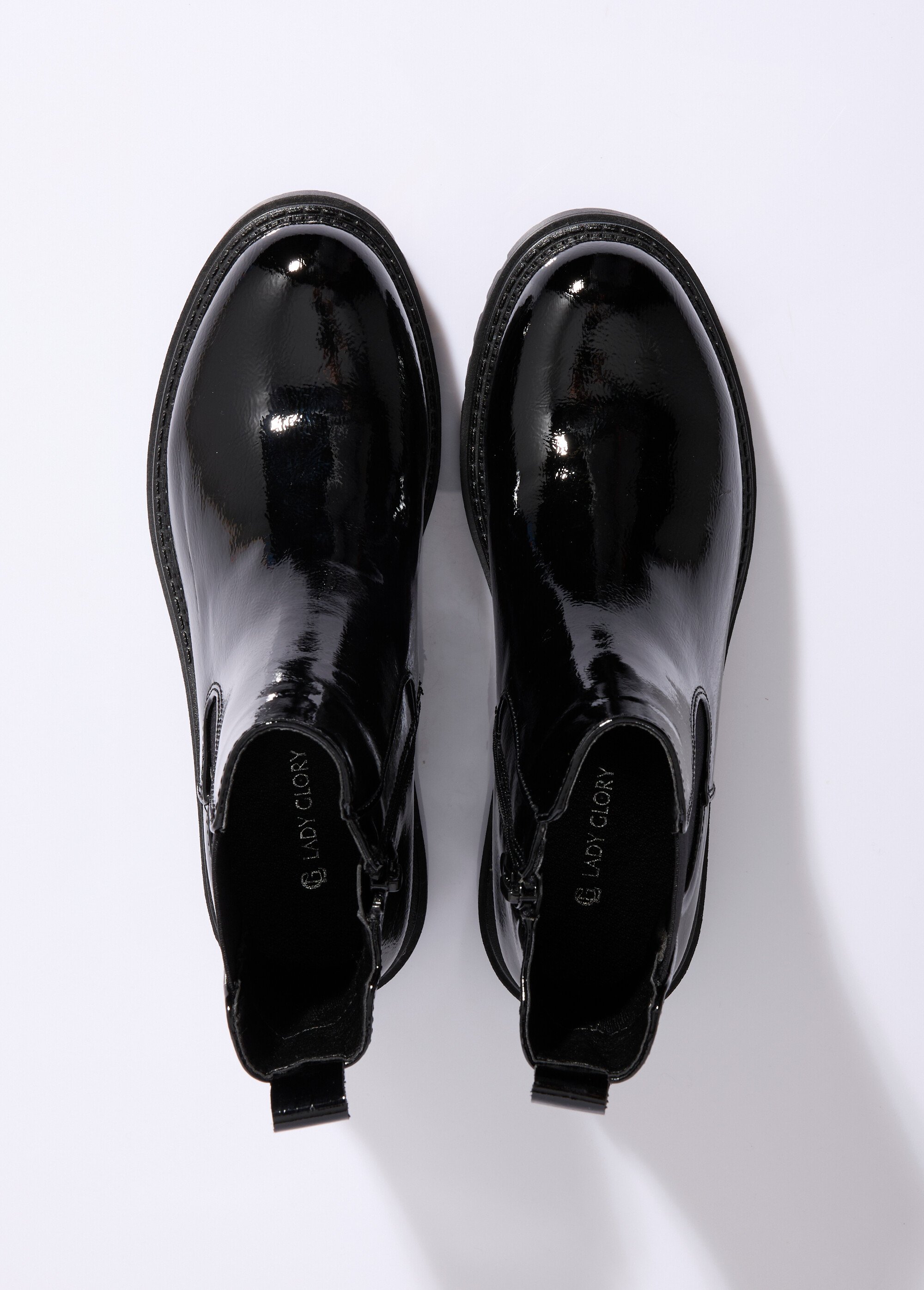 Boots Chelsea vernies semelle crantée Femme Noir LADF6793 OV1