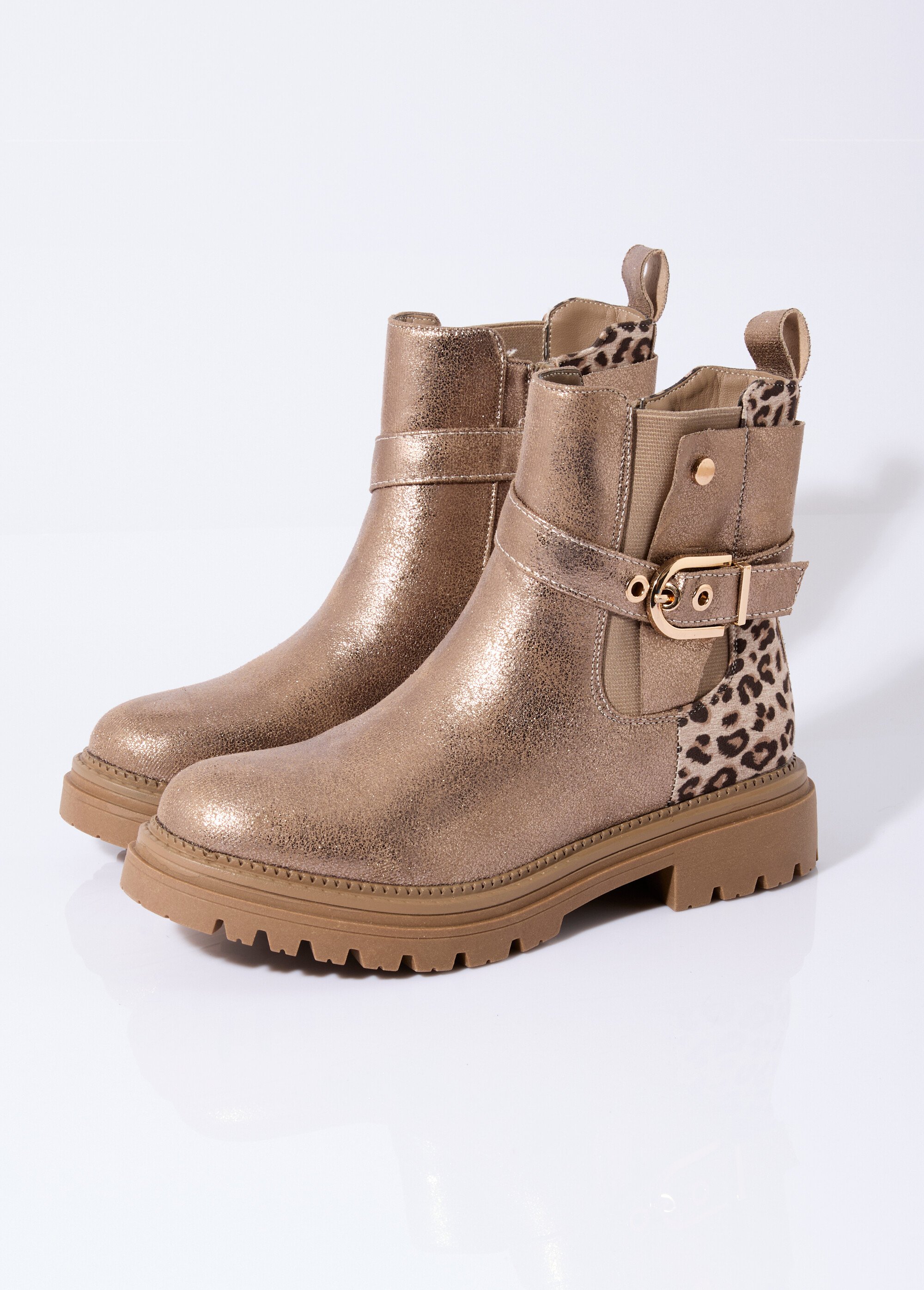 Bottines métallisées détail talon  léopard