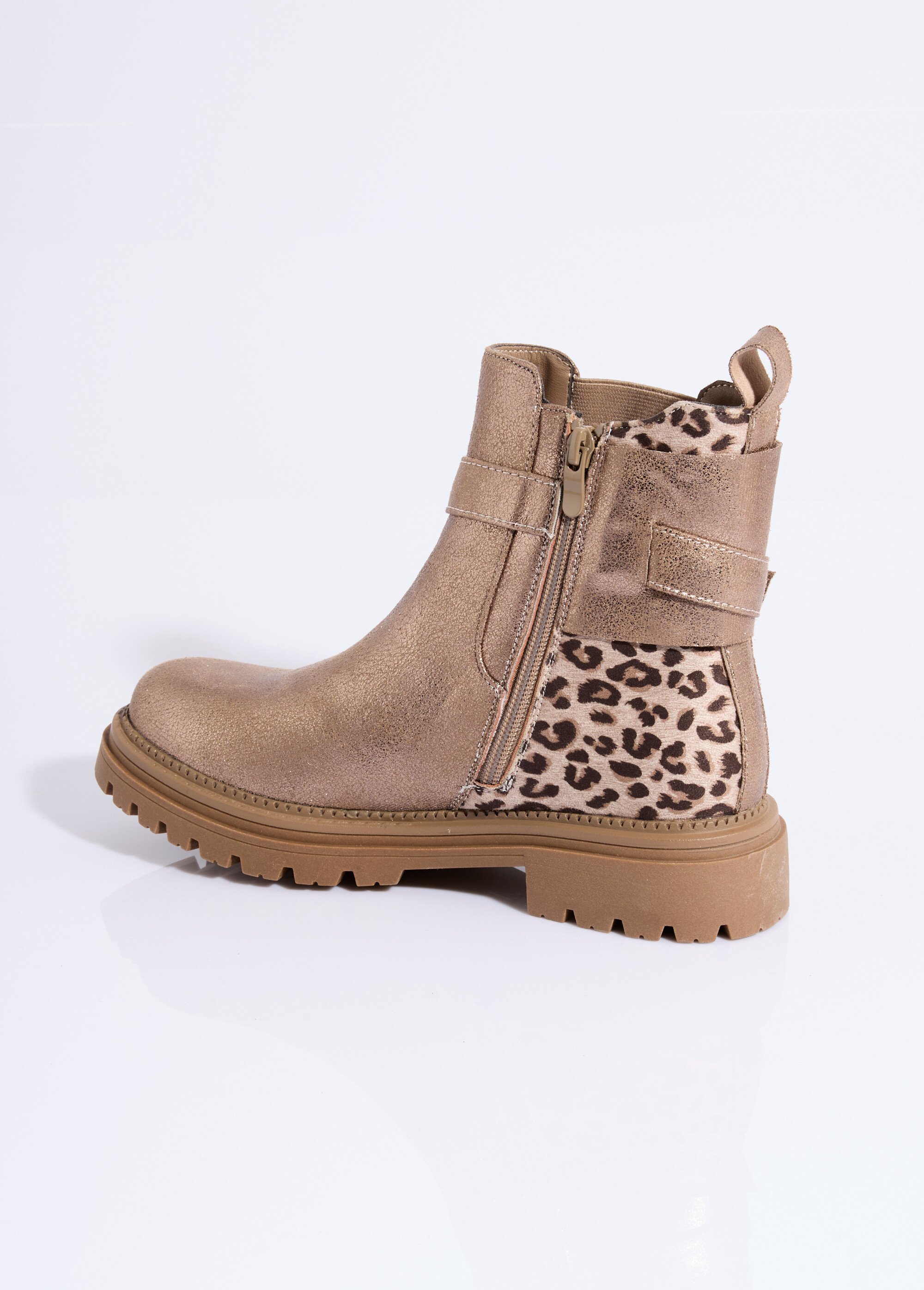 Bottines métallisées détail talon  léopard