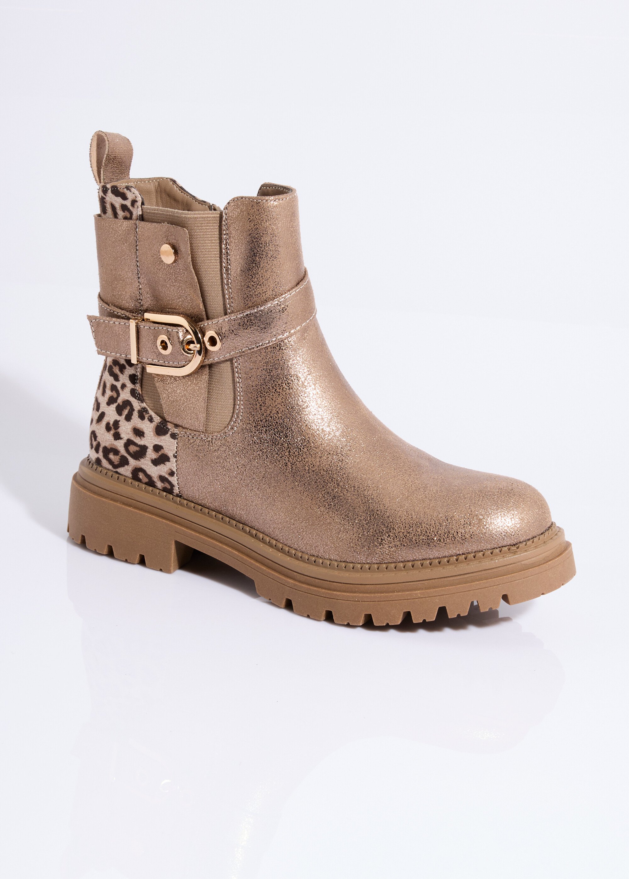 Bottines métallisées détail talon  léopard