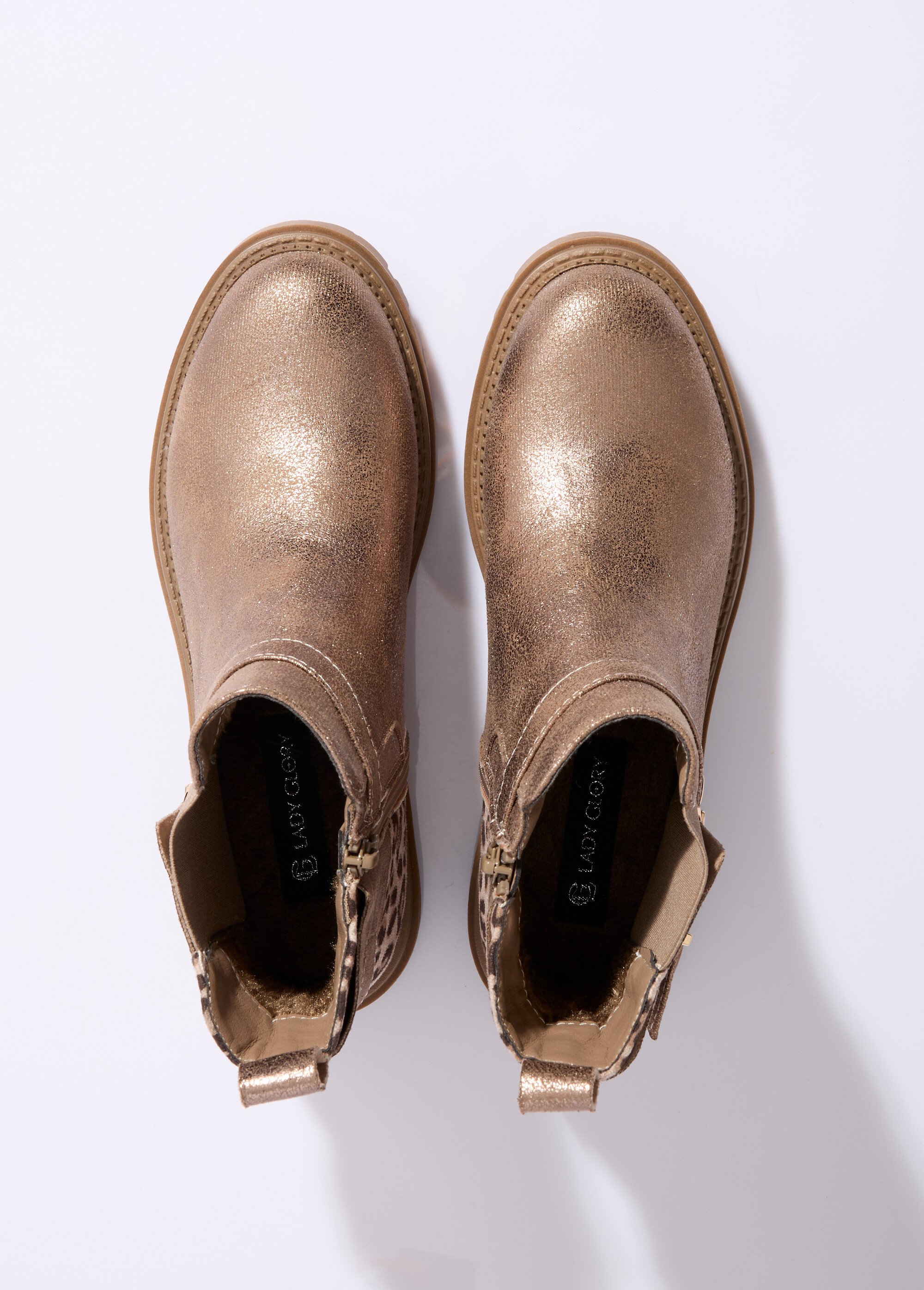 Bottines métallisées détail talon  léopard Femme TAUPE ET LEOPARD LAD6828 OV1