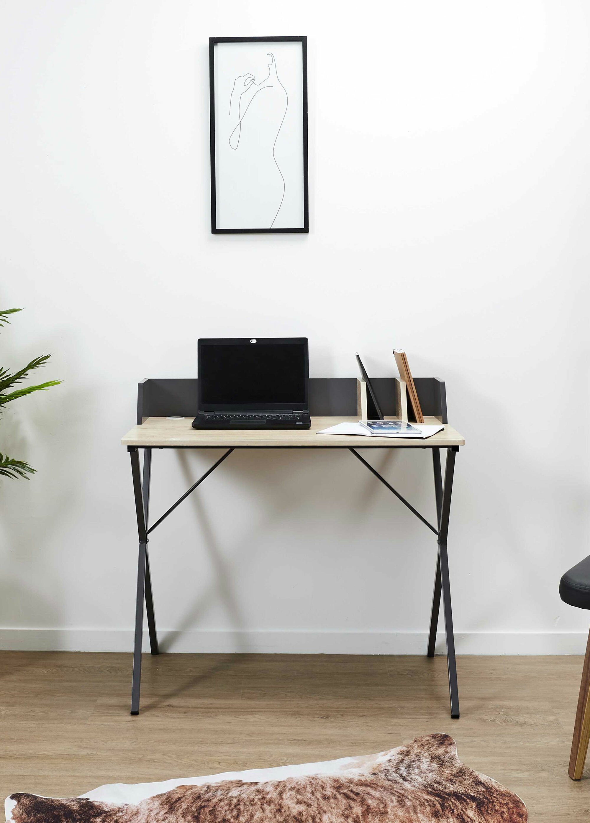 Bureau épuré, en métal et bois 2 tons 1G GRIS CMP-HD6424 SI2