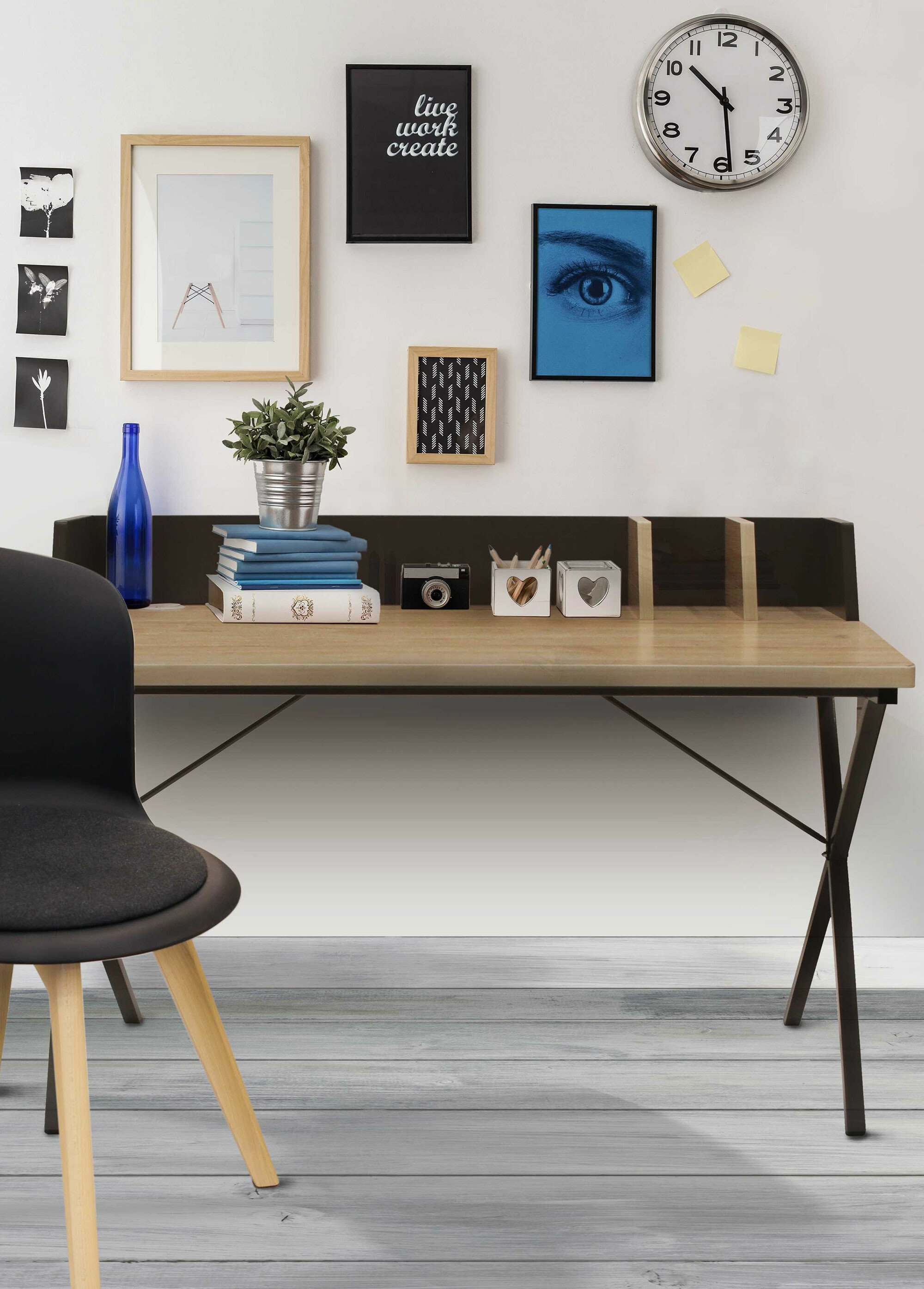 Bureau épuré, en métal et bois 2 tons 2N NOIR CMP-HD6425 SI2