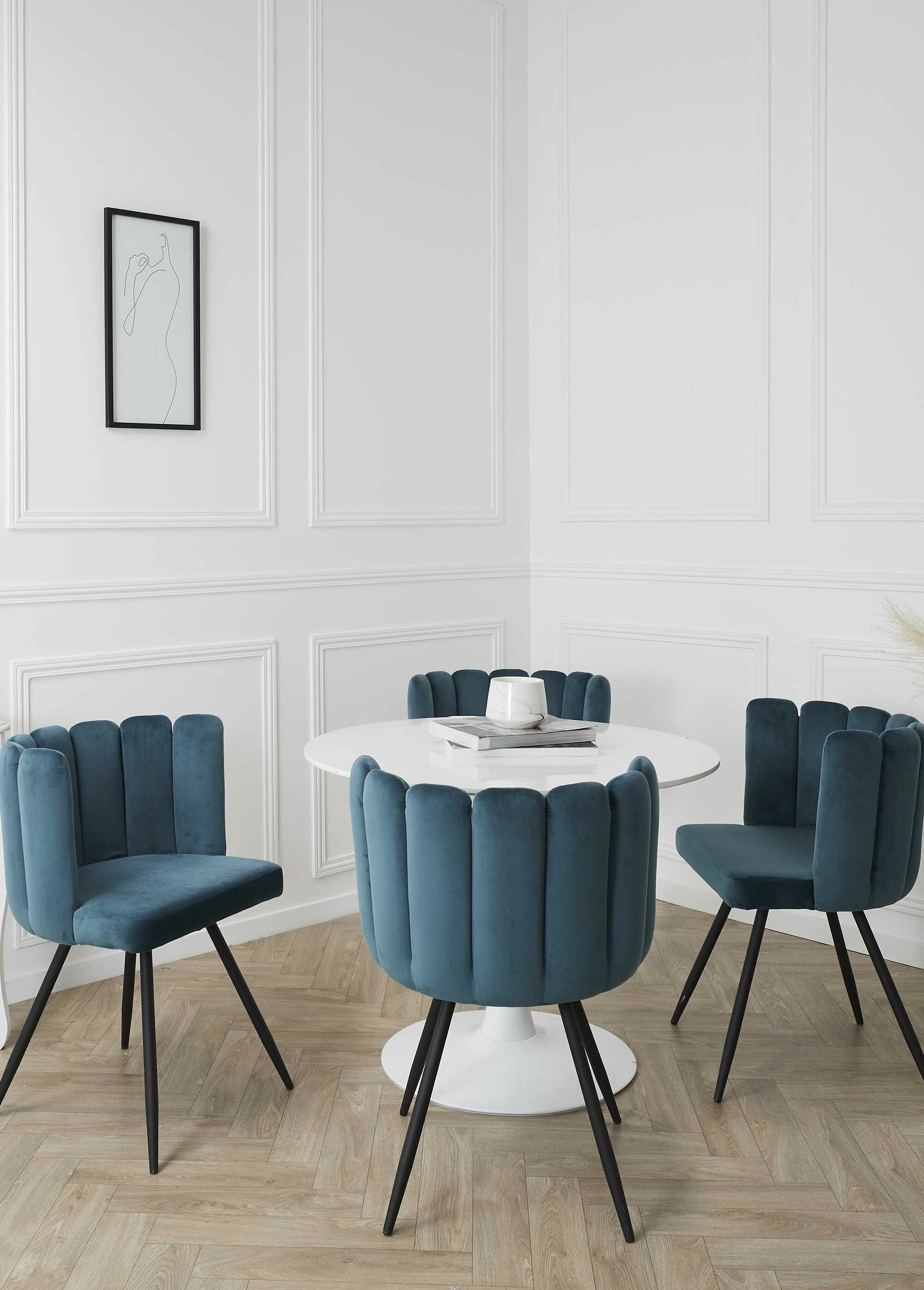 Chaise velours dossier capitonné 1G BLEU CMP-HD6516 SI1