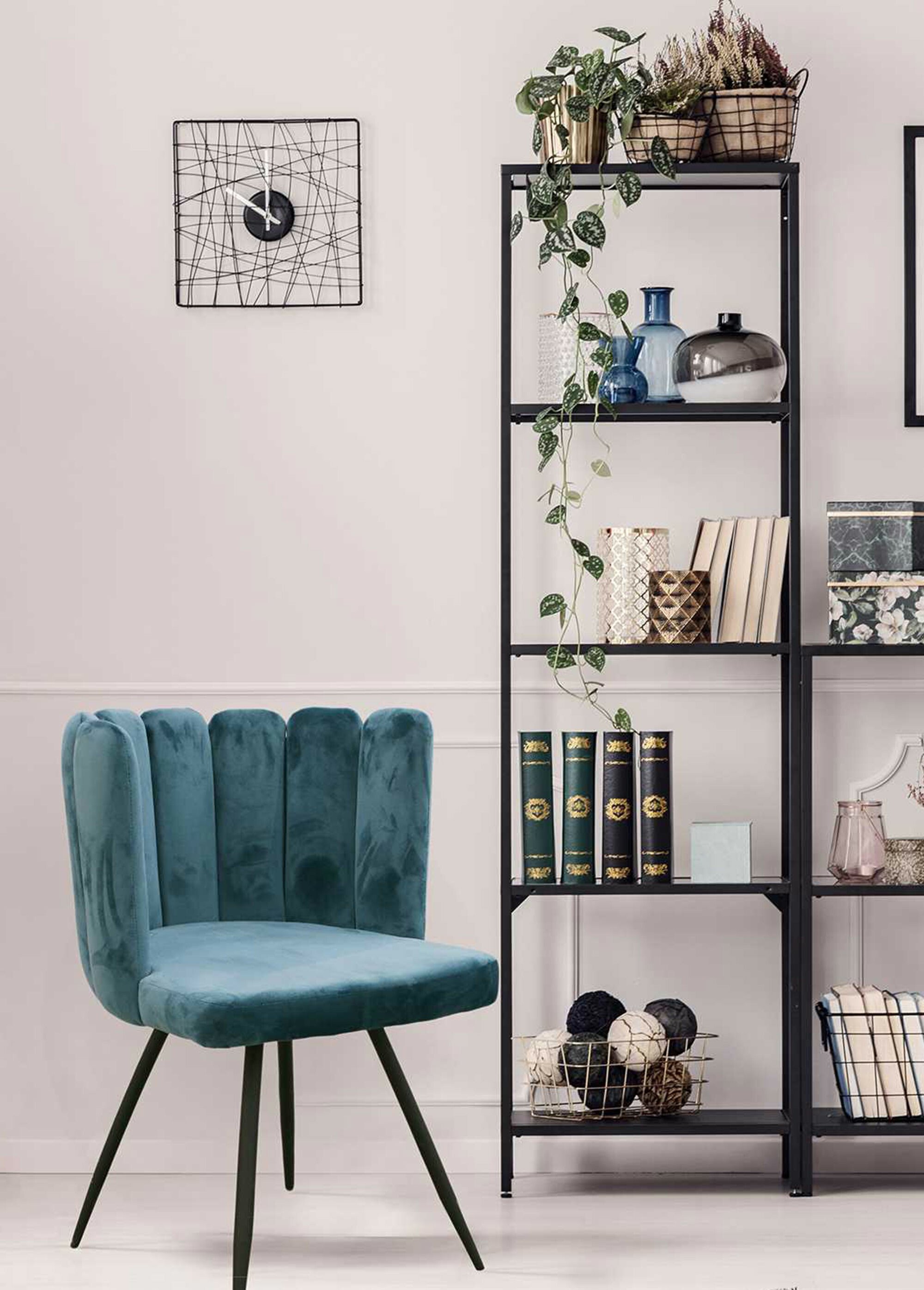 Chaise velours dossier capitonné 1G BLEU CMP-HD6516 SI2