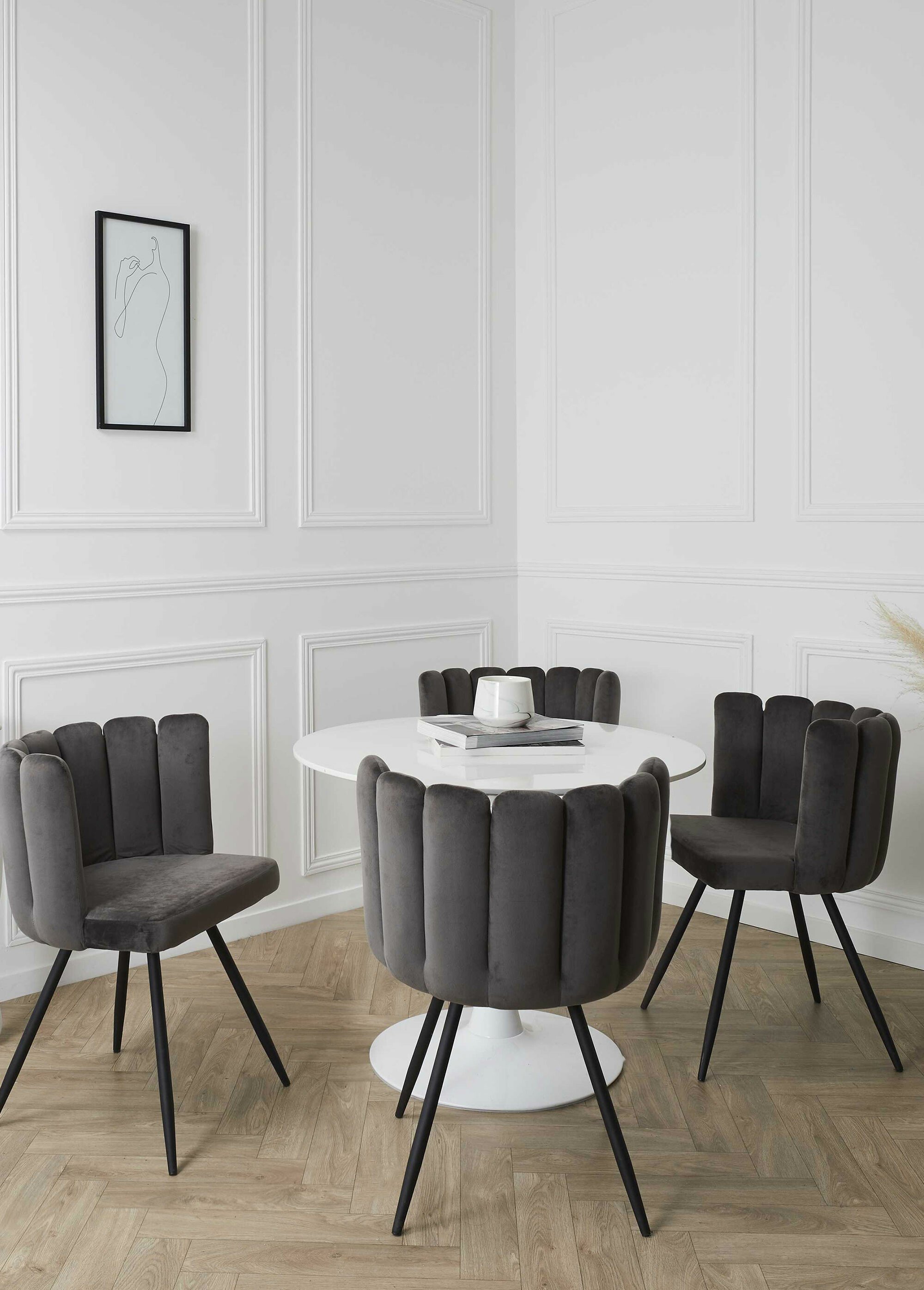 Chaise velours dossier capitonné 1G GRIS CMP-HD6516 SI1