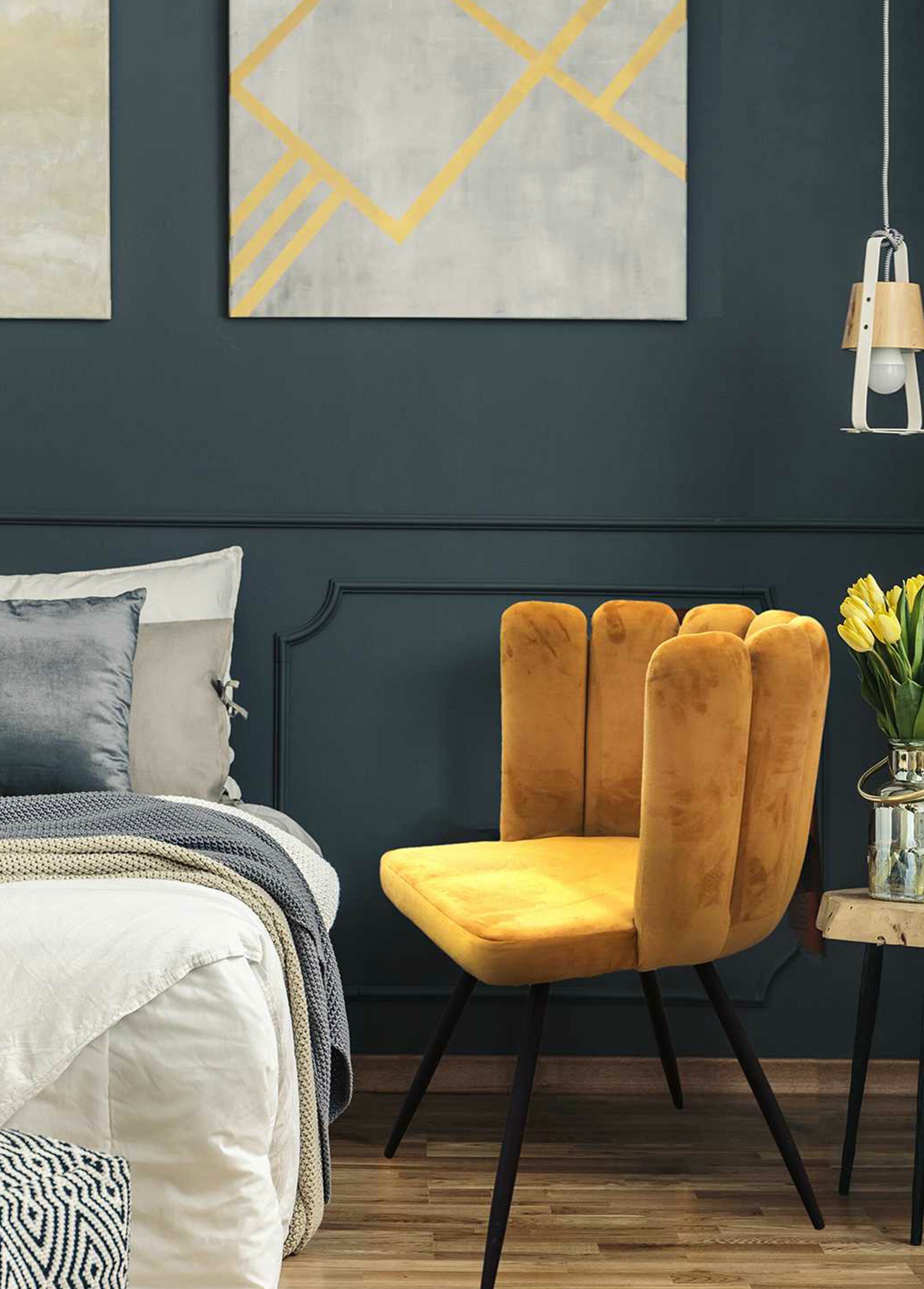 Chaise velours dossier capitonné 1G JAUNE CMP-HD6516 SI3