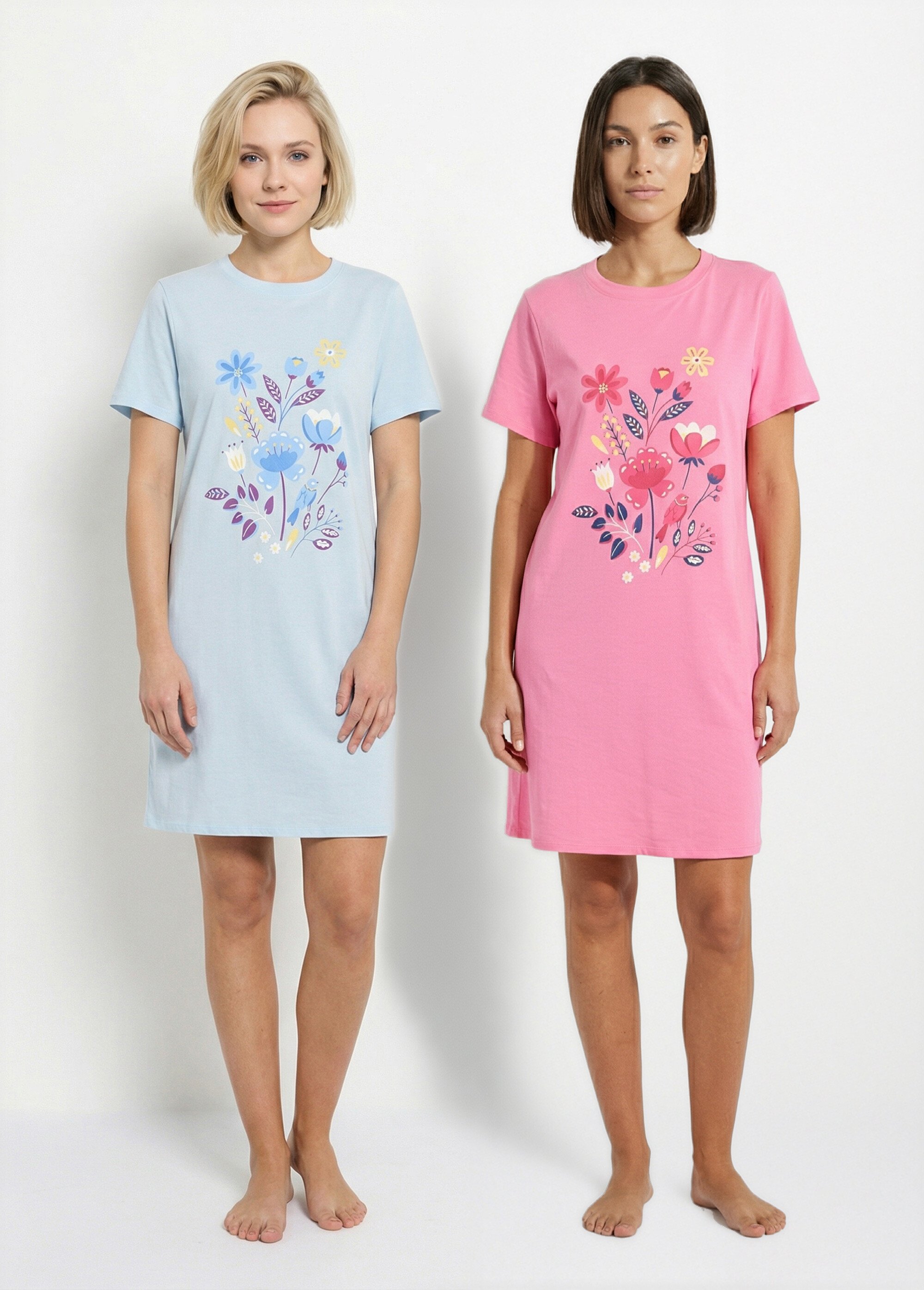 Chemise de nuit courte coton motif - lot de 2 Femme Rose SOKORA FA1