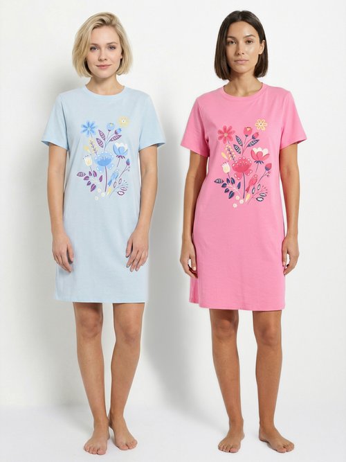 Chemise de nuit courte coton motif - lot de 2 Femme Rose SOKORA FA1