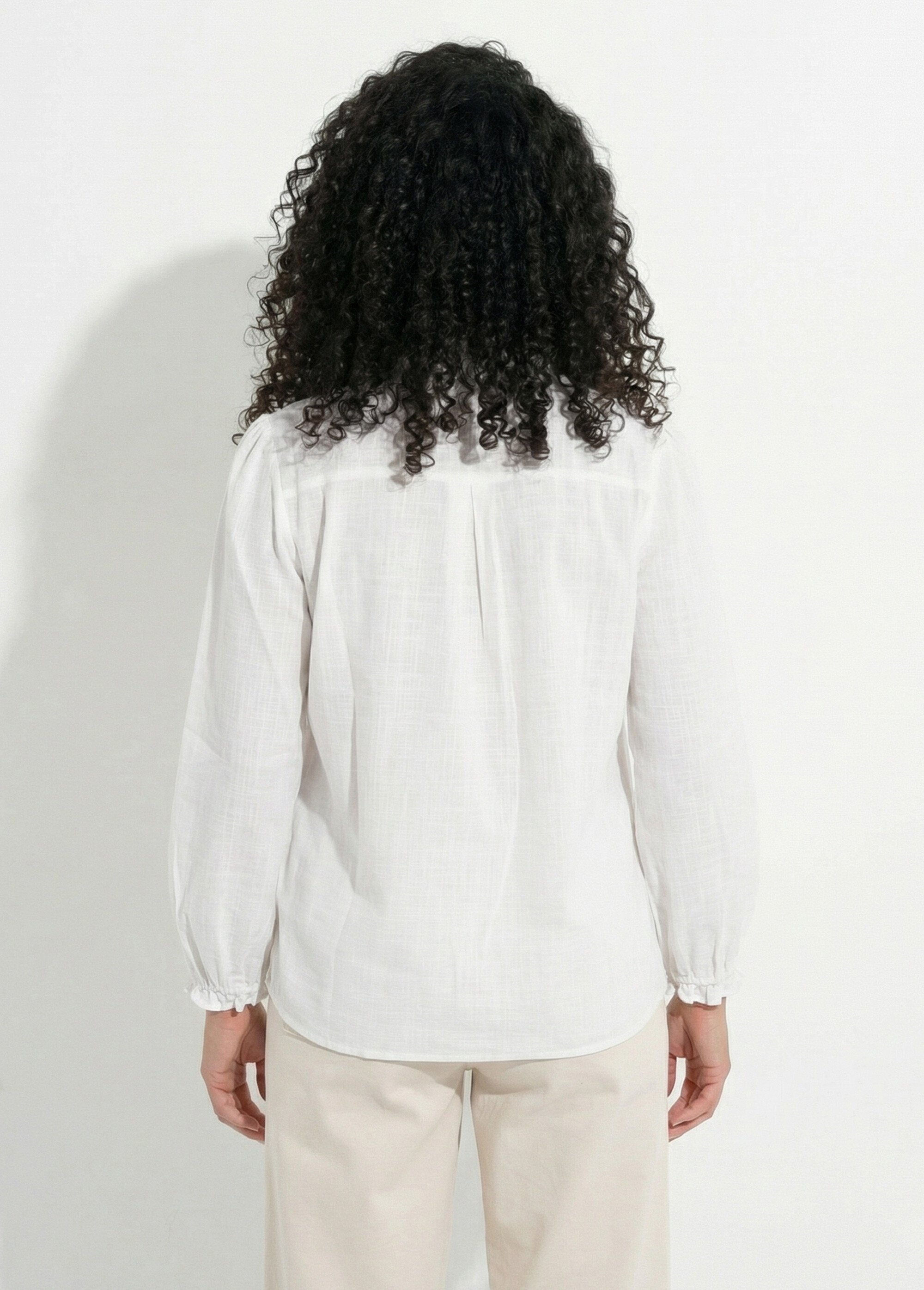 Chemisier brodé boutonné col volanté Femme Blanc CALVANE DO1