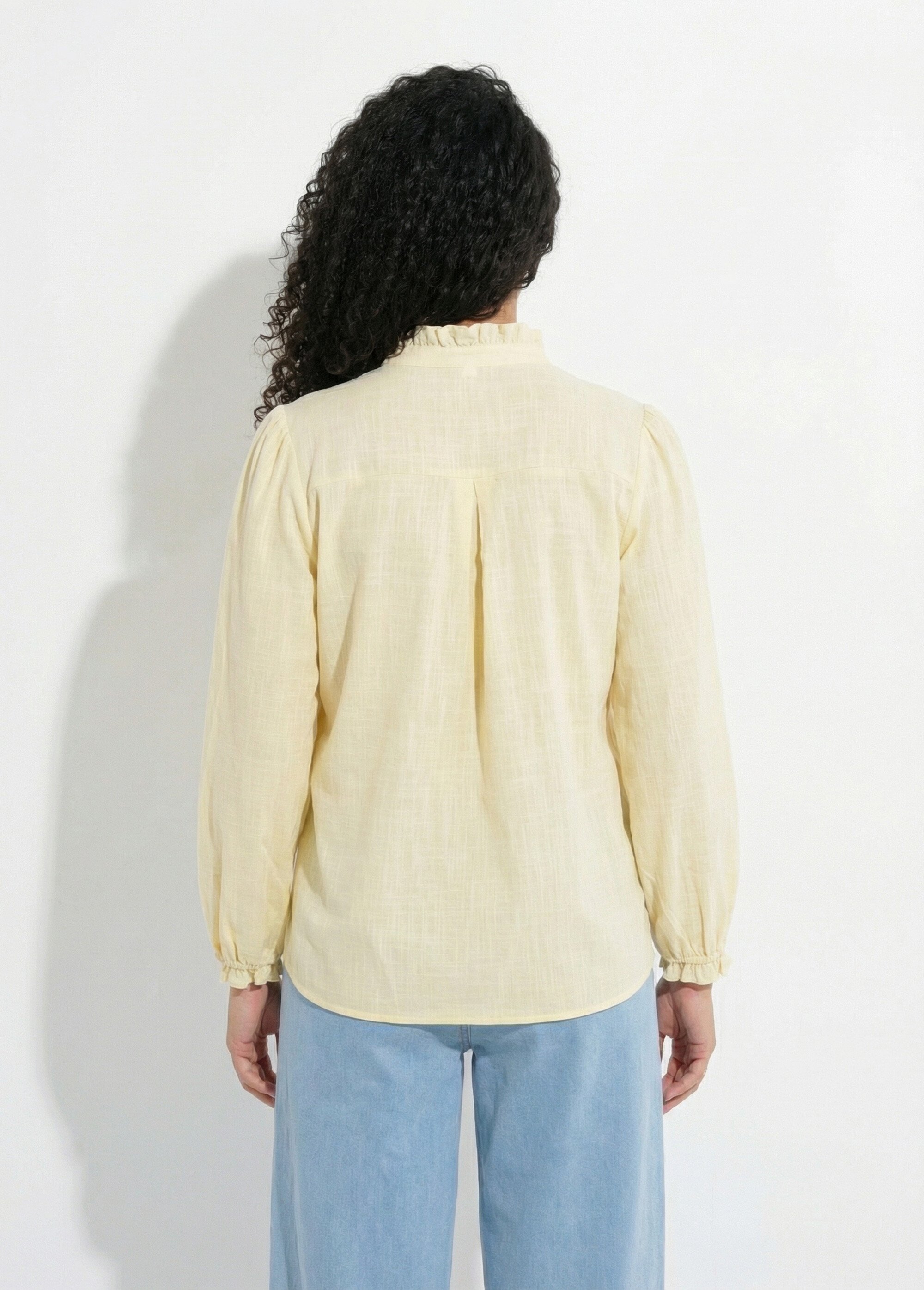 Chemisier brodé boutonné col volanté Femme Jaune CALVANE DO1