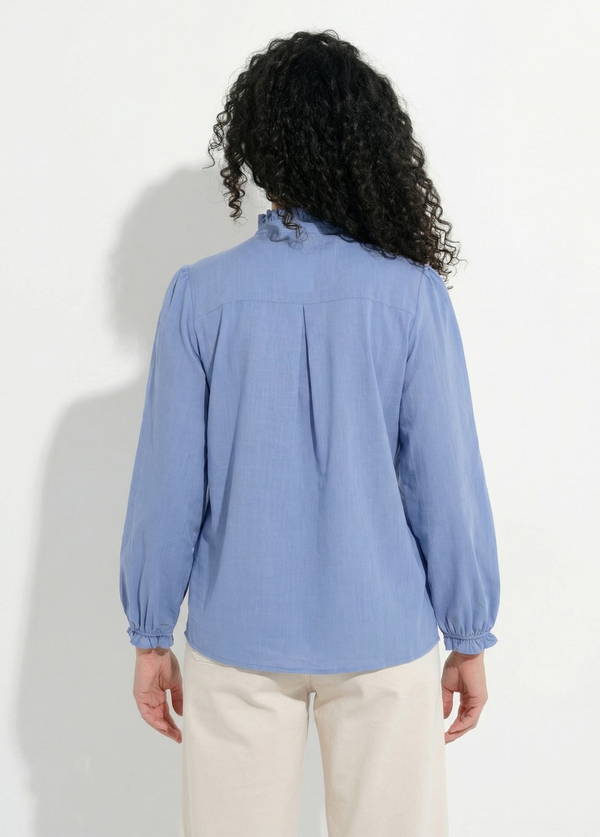 Chemisier brodé boutonné col volanté Femme Bleu CALVANE DO1