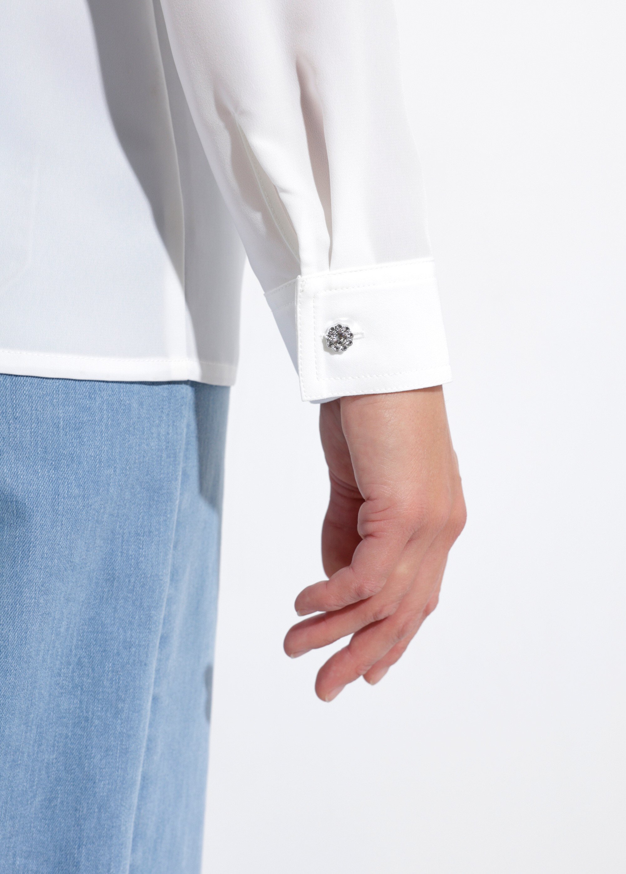 Chemisier fluide uni plissé boutons strass Femme Beige CALIANE DE2