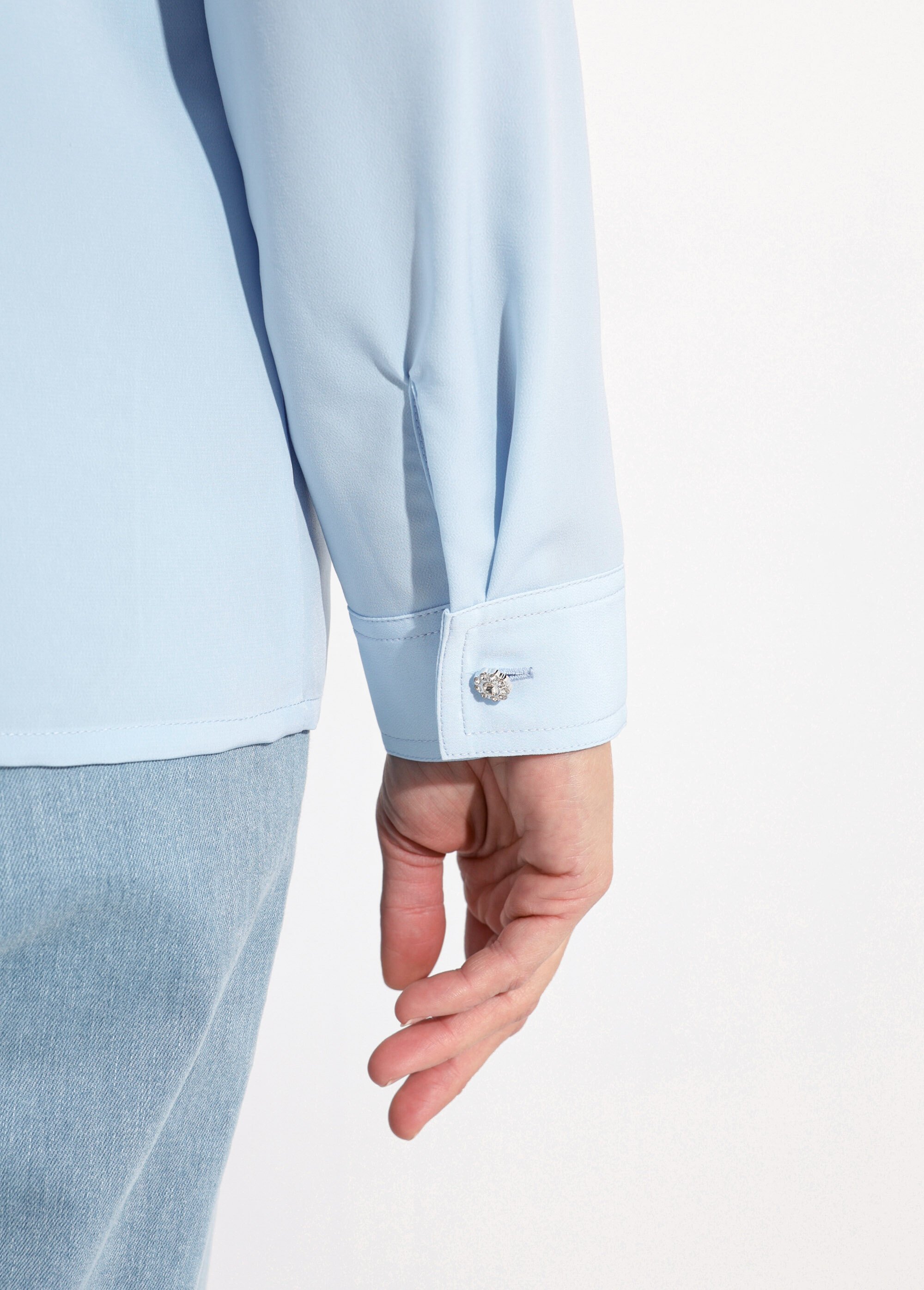 Chemisier fluide uni plissé boutons strass Femme BLEU CIEL CALIANE DE2