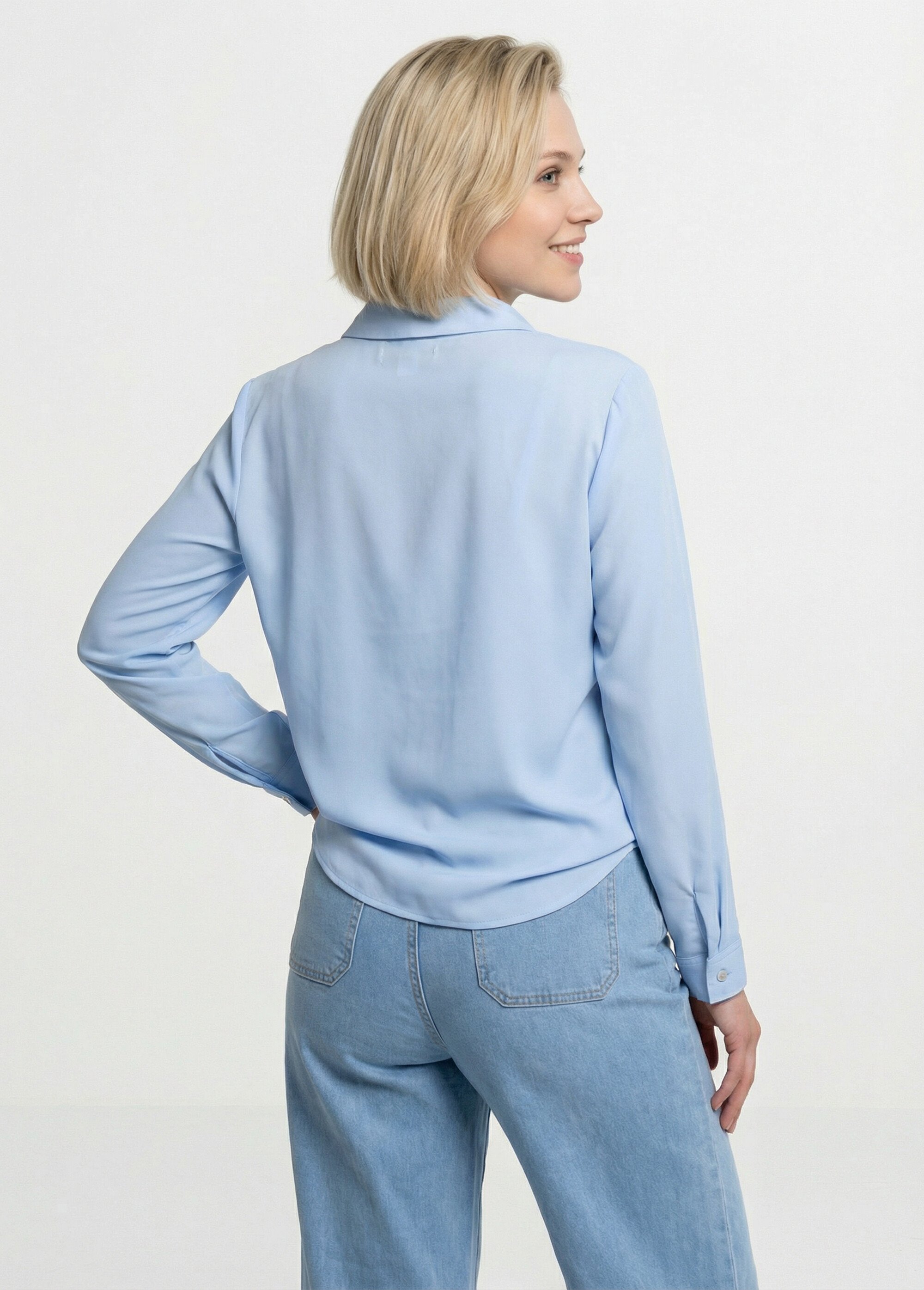 Chemisier fluide uni plissé boutons strass Femme BLEU CIEL CALIANE DO1