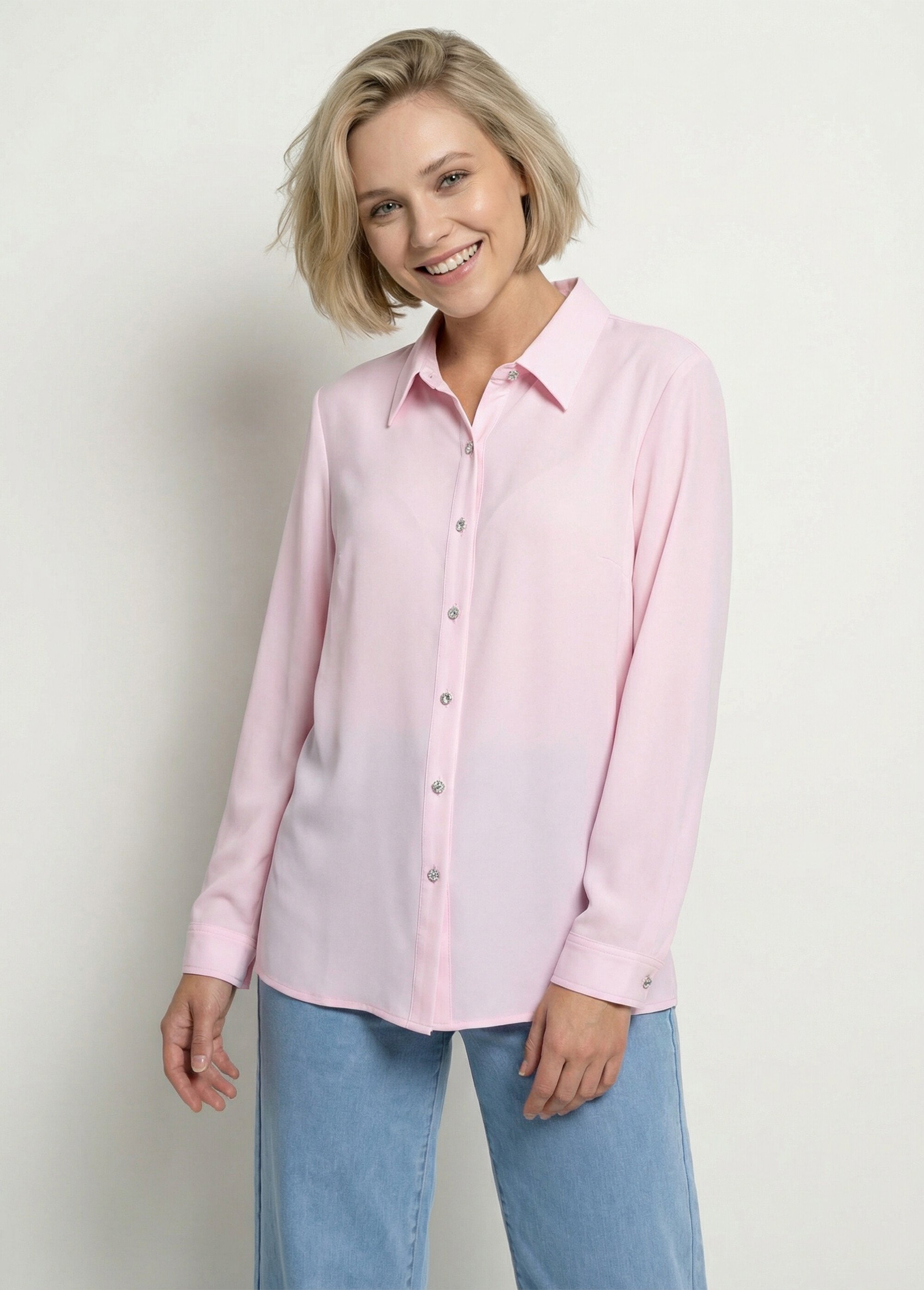 Chemisier fluide uni plissé boutons strass Femme Rose CALIANE FA1