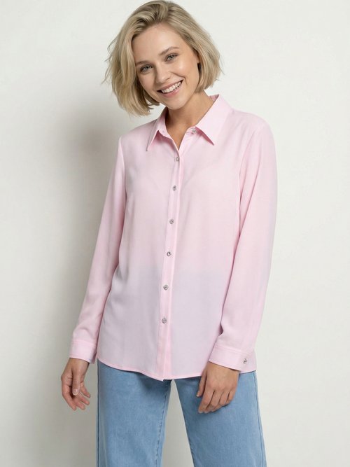 Chemisier fluide uni plissé boutons strass Femme Rose CALIANE FA1