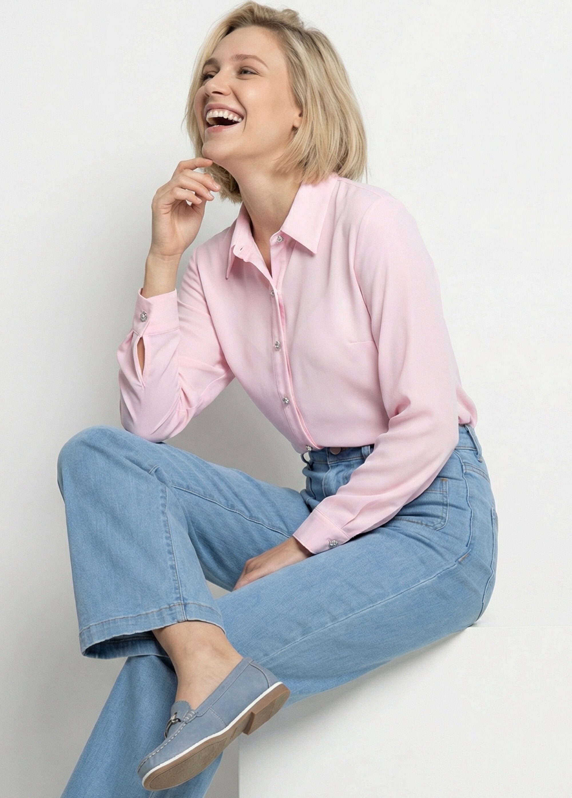 Chemisier fluide uni plissé boutons strass Femme Rose CALIANE MV1