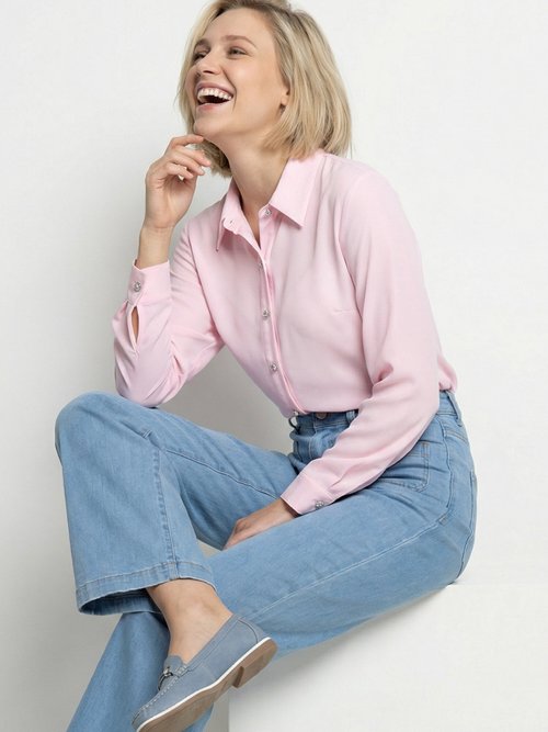 Chemisier fluide uni plissé boutons strass Femme Rose CALIANE MV1