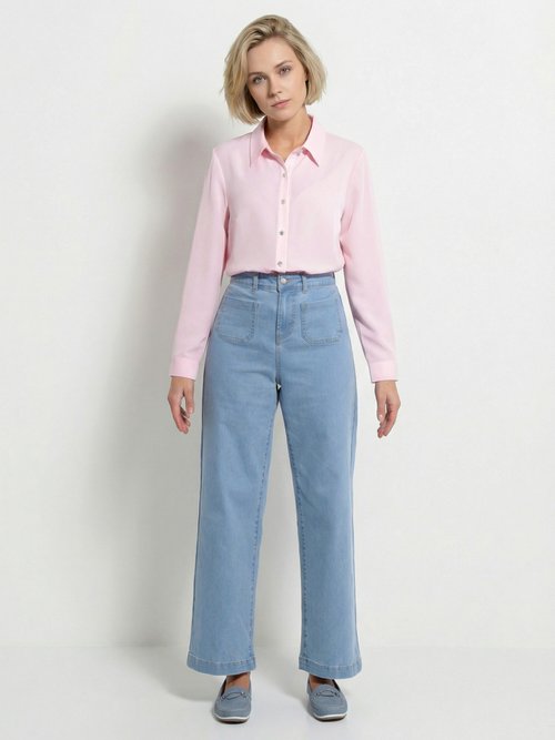 Chemisier fluide uni plissé boutons strass Femme Rose CALIANE SF1