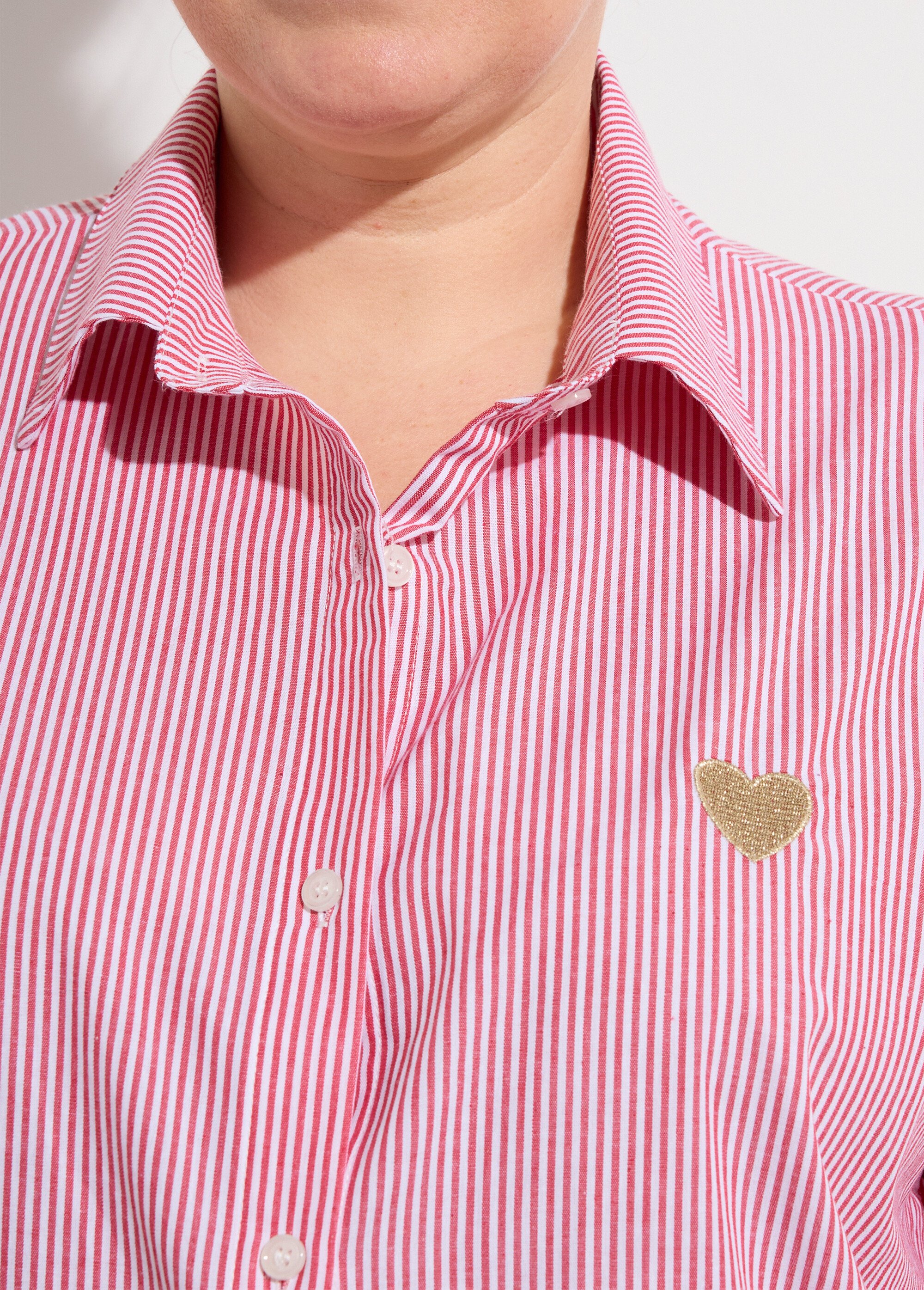 Chemisier rayé coton, broderie cœur Femme Grande Taille Rouge MA-M1050-1251 DE1
