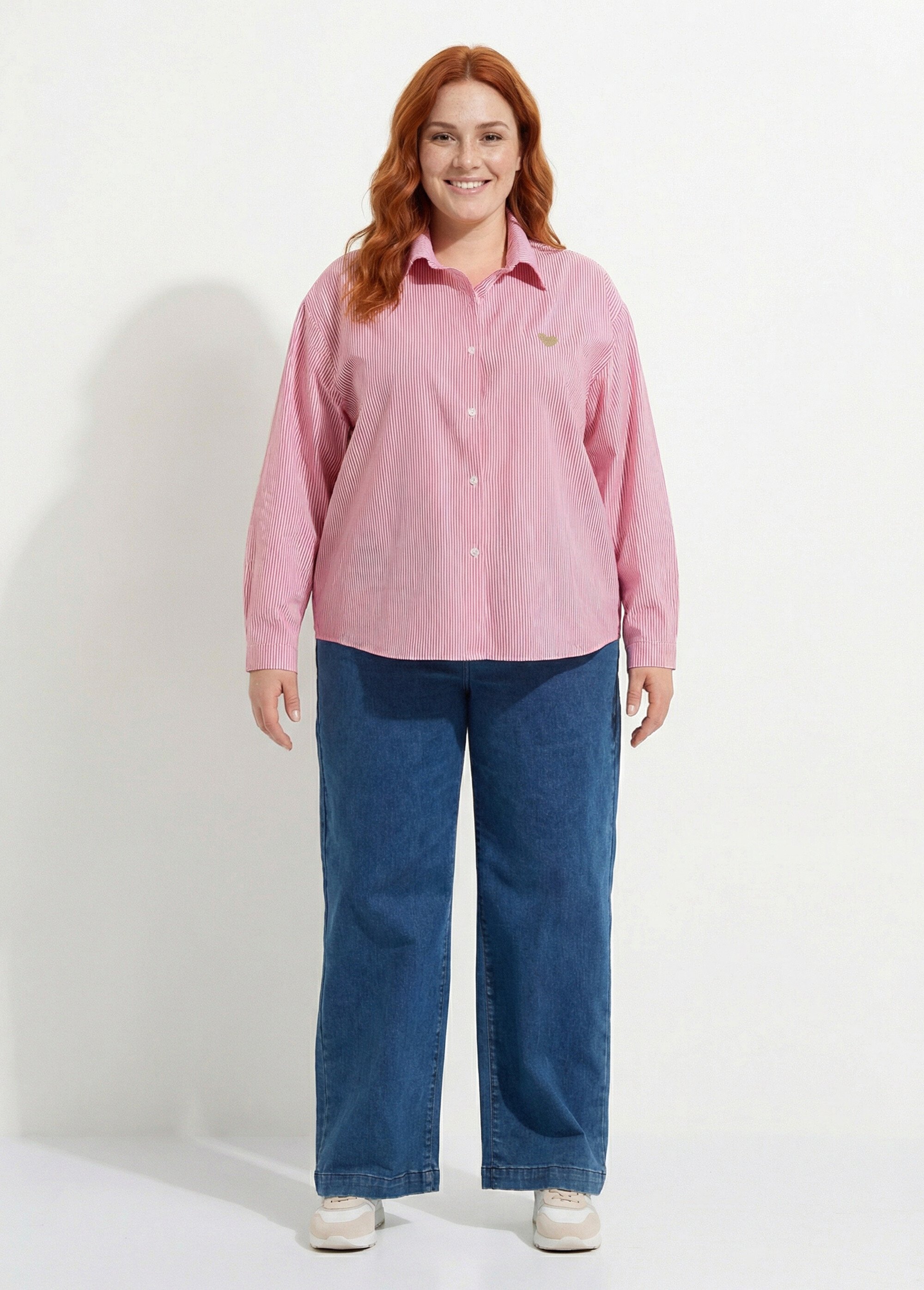 Chemisier rayé coton, broderie cœur Femme Grande Taille Rouge MA-M1050-1251 SF1