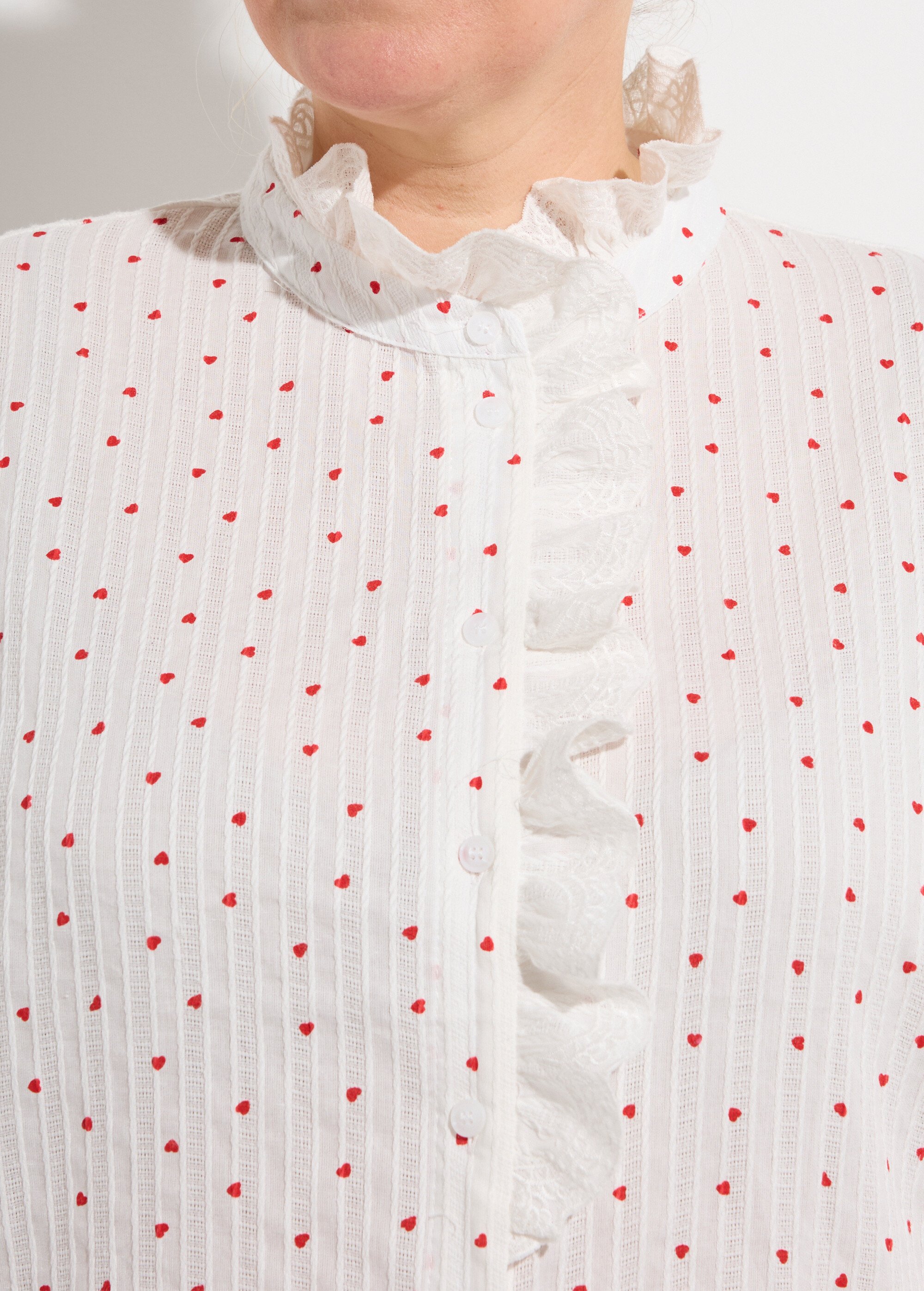 Chemisier avec dentelle et motif coeurs Femme Grande Taille Rouge MA-M329-1992 DE1