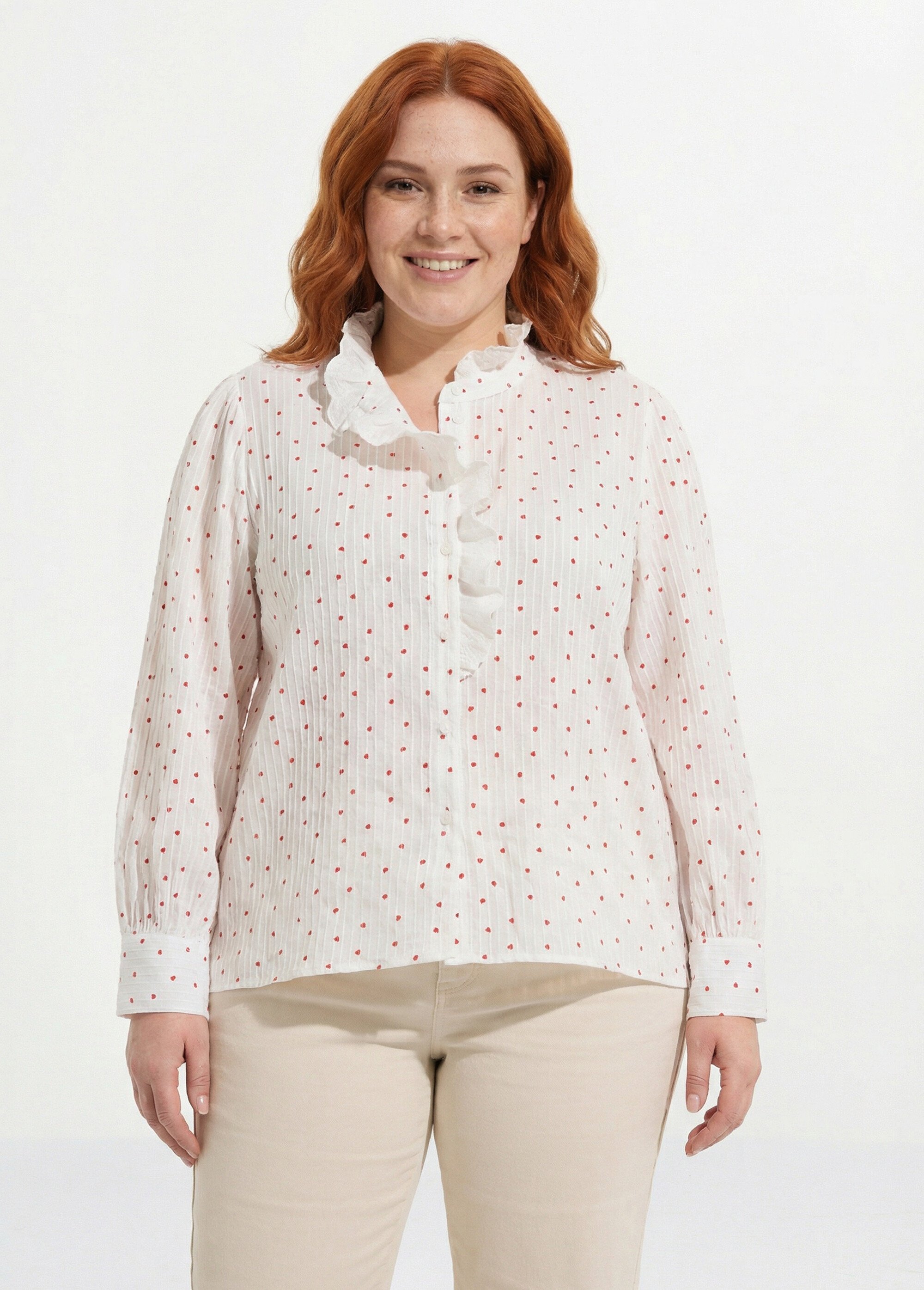 Chemisier avec dentelle et motif coeurs Femme Grande Taille Rouge MA-M329-1992 FA1