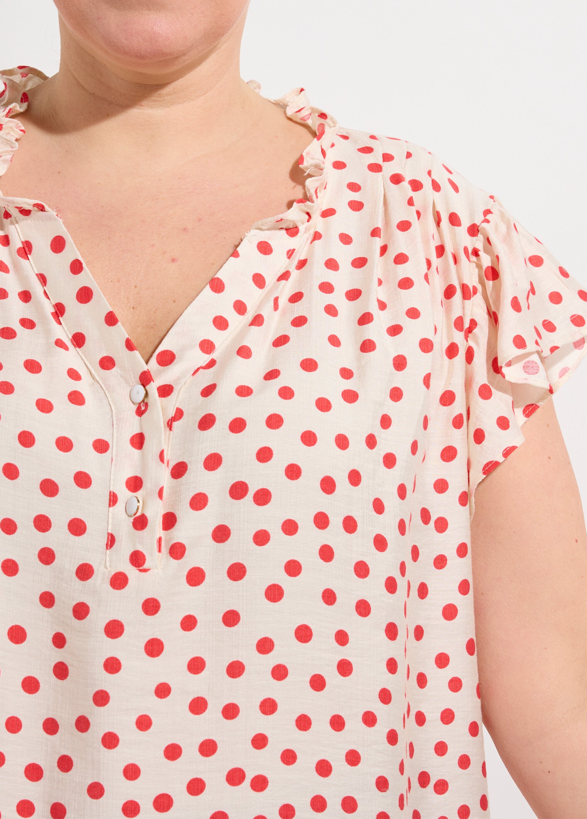Blouse à pois, volants col et manches