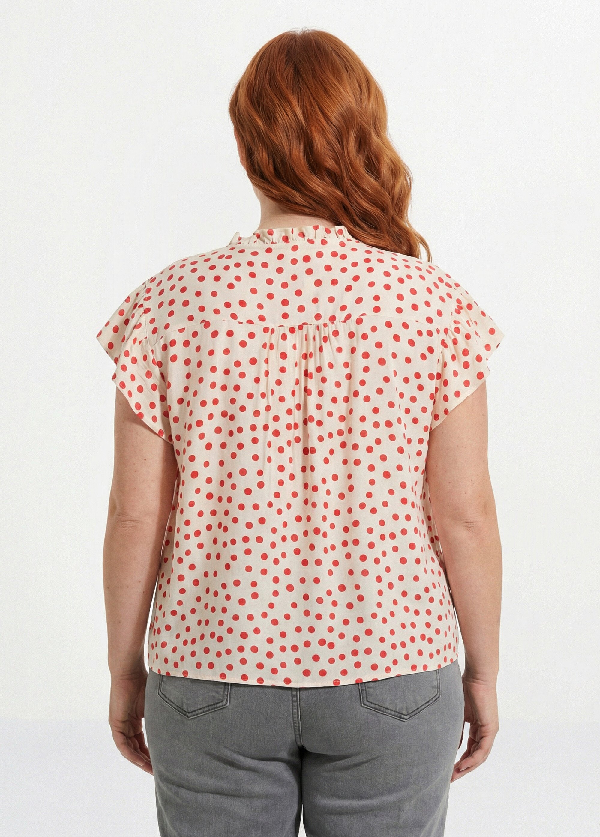 Blouse à pois, volants col et manches