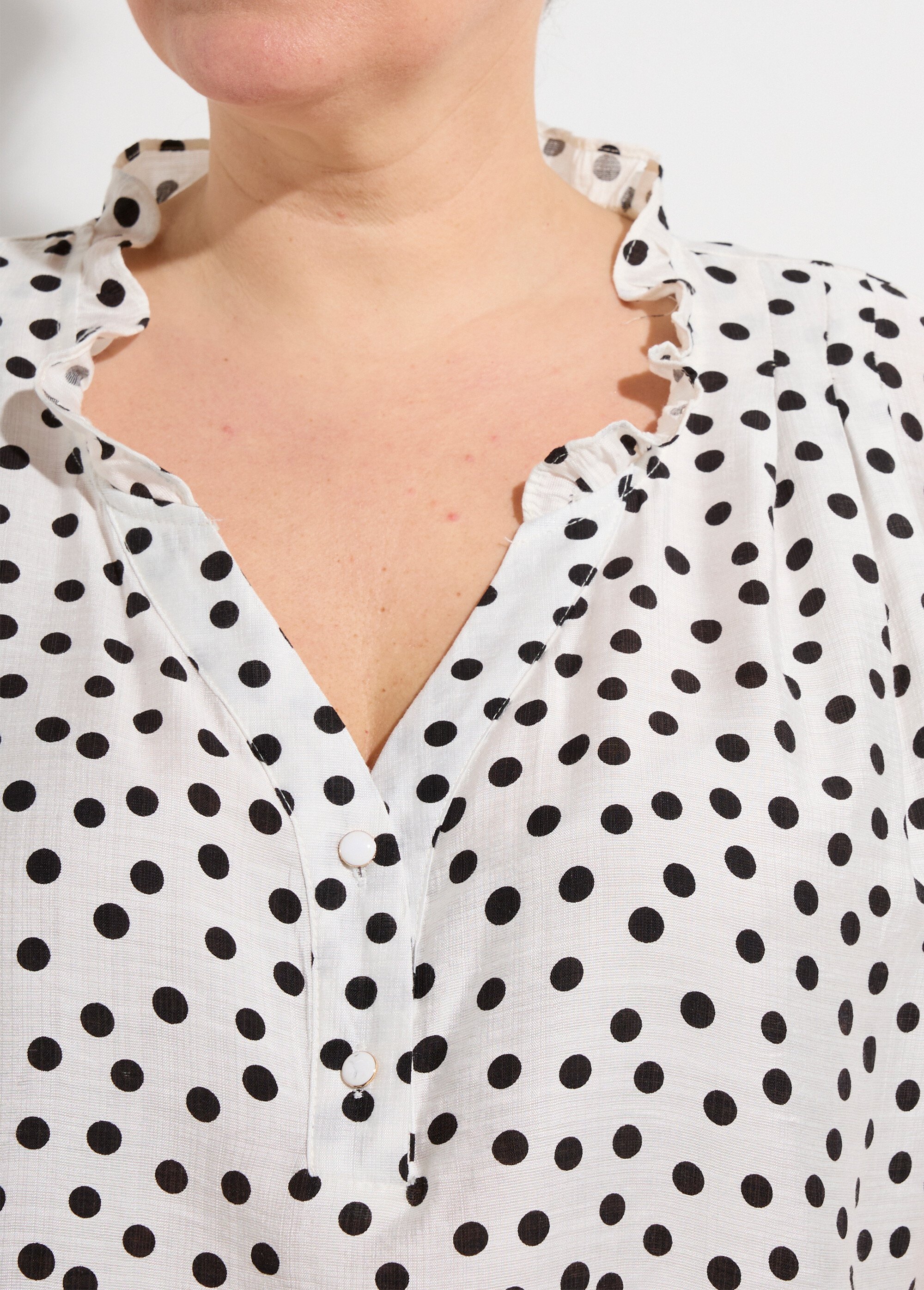 Blouse à pois, volants col et manches