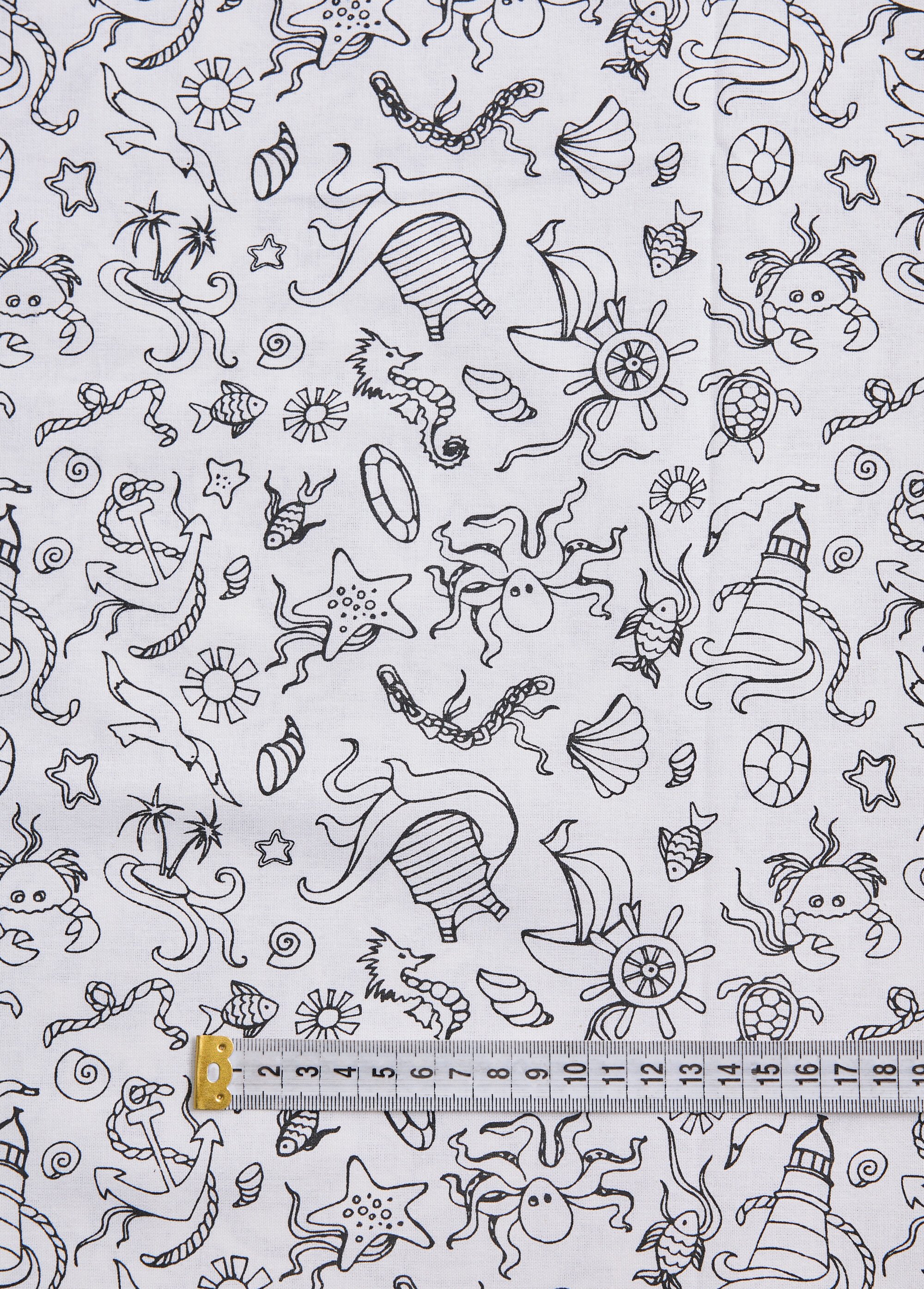 Coupon tissu à colorier Mer, 3m x 1,5m BLANC COT44036 DE1