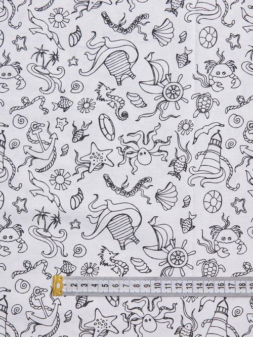 Coupon tissu à colorier Mer, 3m x 1,5m BLANC COT44036 DE1