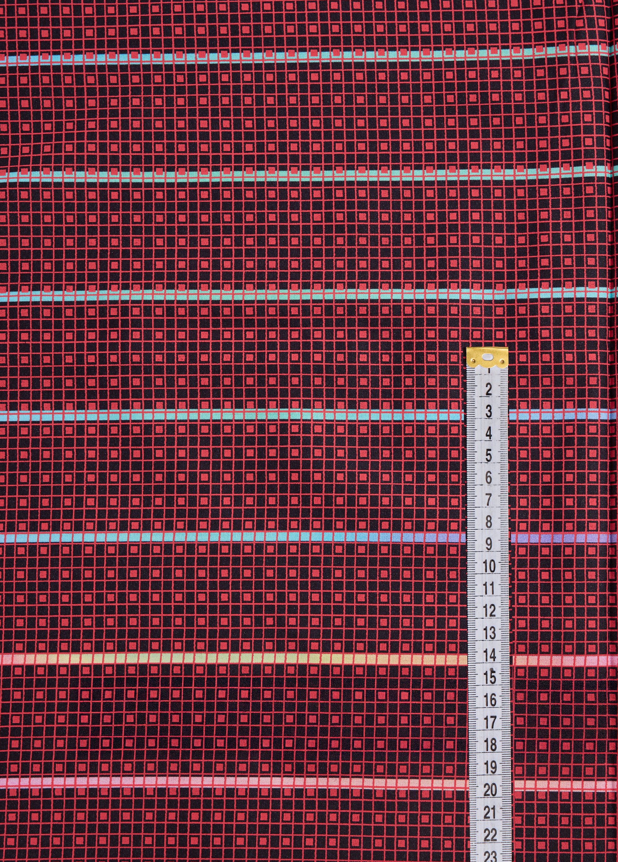 Coupon tissu déco motif pixels, NR IMPRIME NOIR ET ROUGE COT113206 DE1