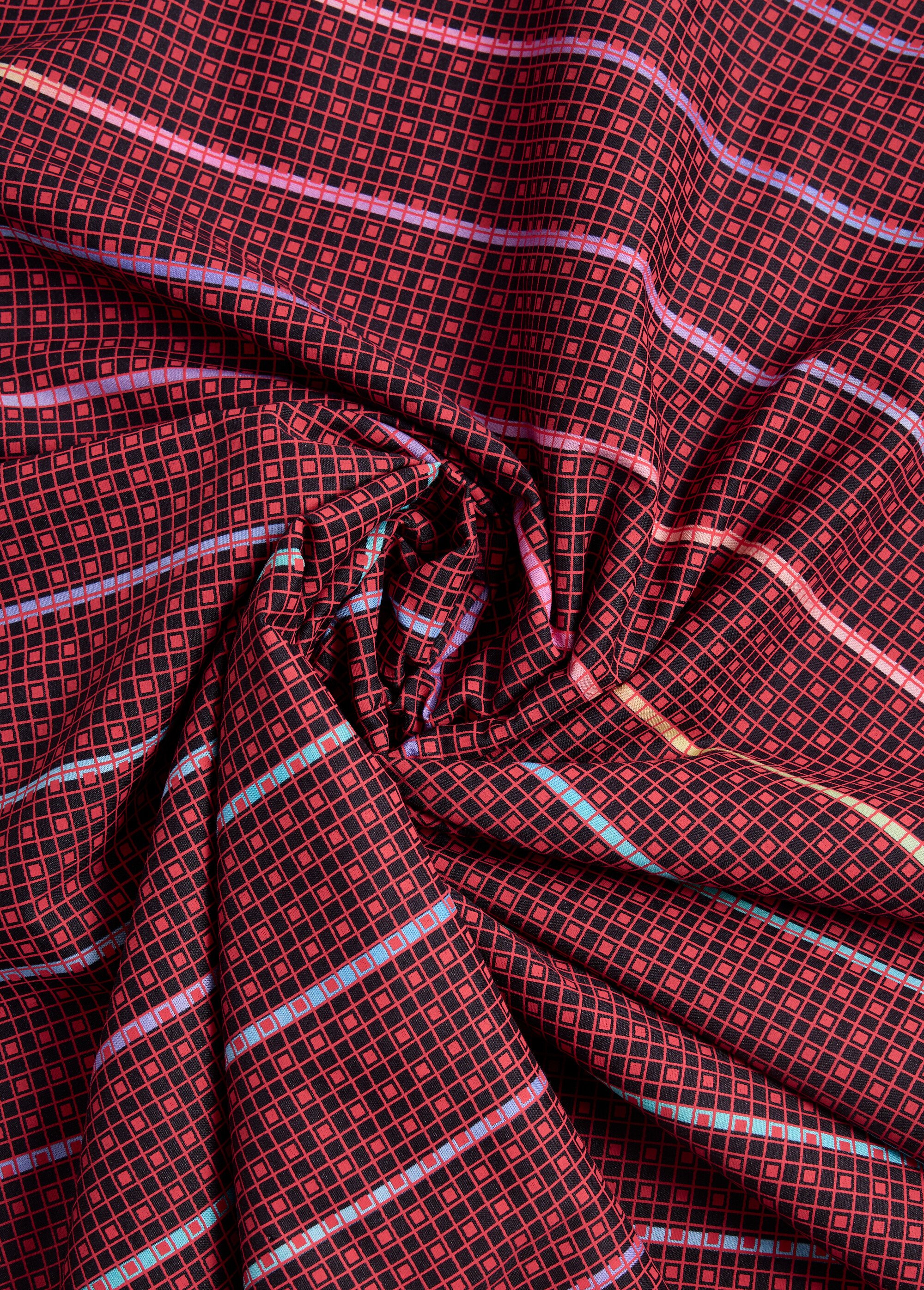 Coupon tissu déco motif pixels, NR IMPRIME NOIR ET ROUGE COT113206 FA1