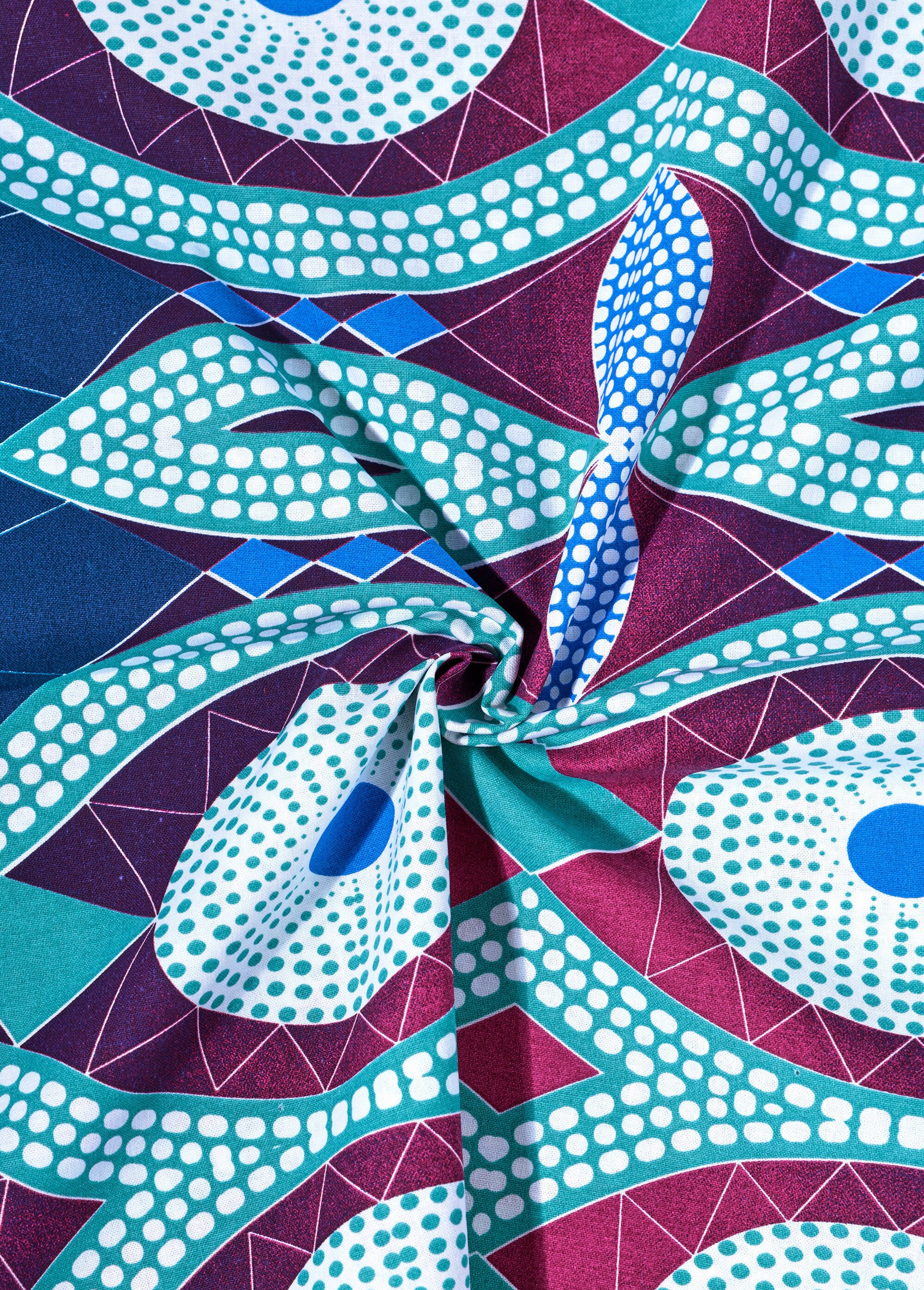 Coupon tissu ethnique Wax VT, 3x1,5m VERT COT50891 FA1